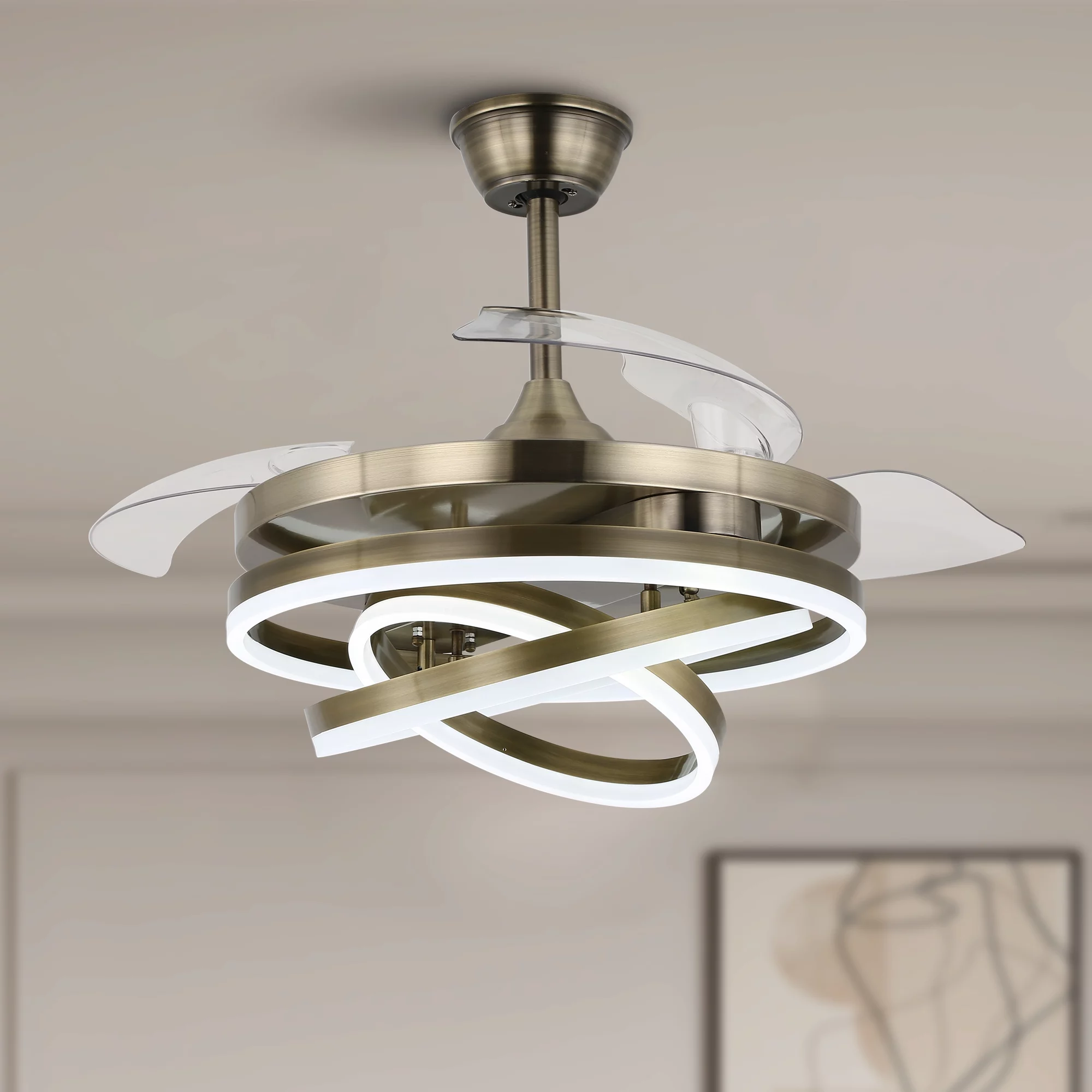 Cusp Barn 42' LED Retractable 3-Blade Ceiling Fan with Remote Control and Light Kit Included