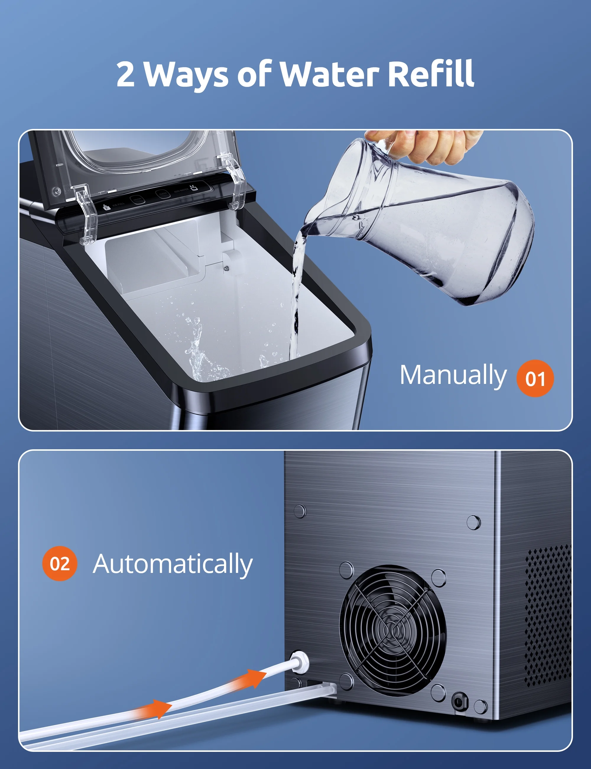 Countertop Nugget Ice Maker, Pebble Ice Maker Machine, 30lbs Per Day, 2 Ways Water Refill, 3Qt Water Reservoir & Self-Cleaning, Stainless Steel Finish Ice Machine for Home Office Bar Party