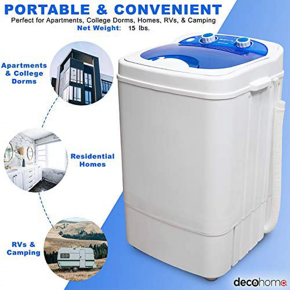 Deco Home Portable Washing Machine for Apartments, Dorms, and Tiny House with 8.8 lb Capacity, 250W Power, Wash and Spin Cycles, Includes Drainage Hose