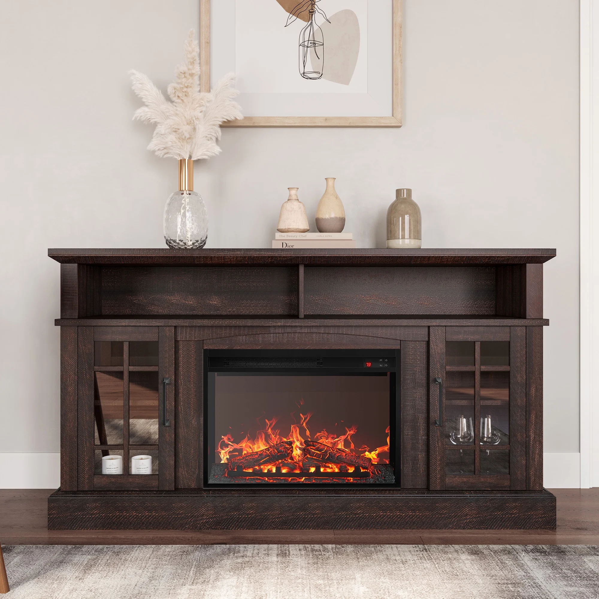 BELLEZE 58' TV Stand with 23' Electric Fireplace, Fireplace TV Console for TVs up to 65
