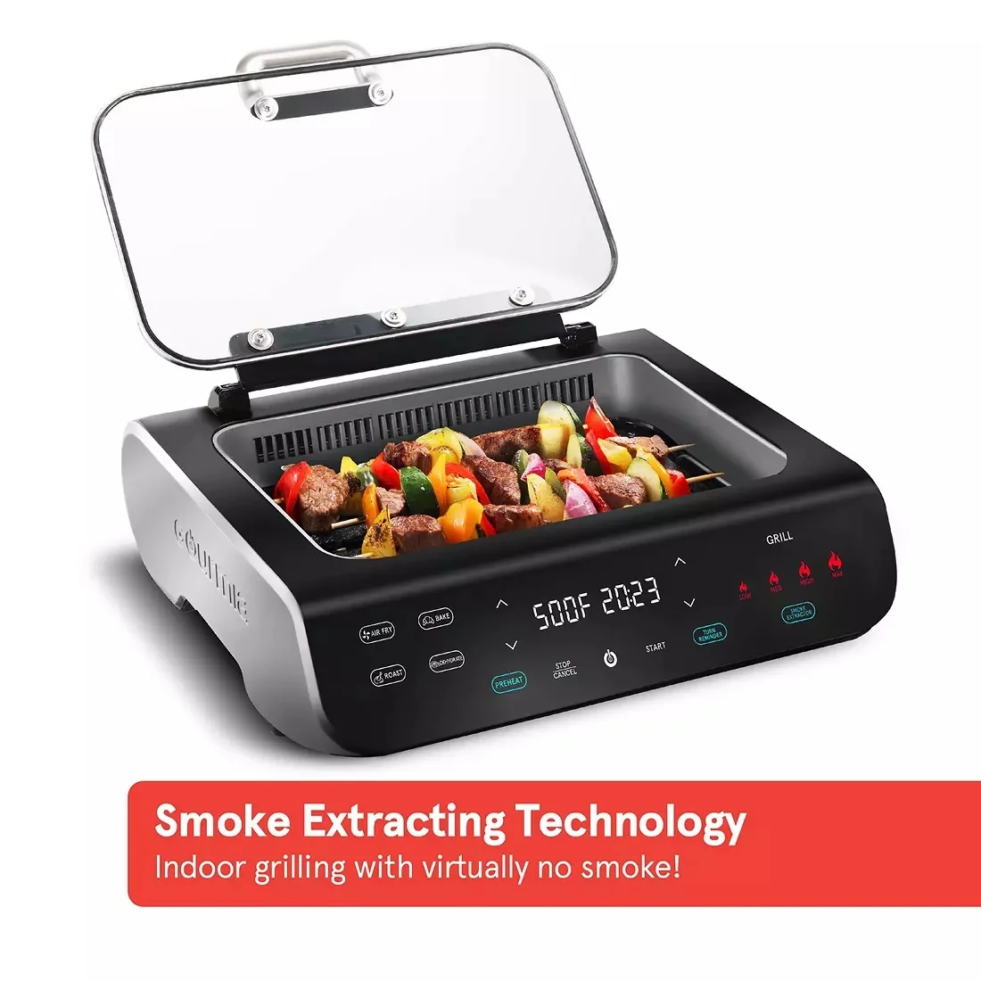 Gourmia FoodStation 5-in-1 Smokeless Grill & Air Fryer with Smoke-Extracting Technology