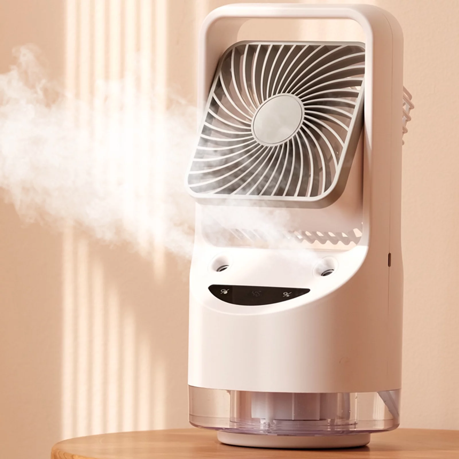 Chicmine 4000mAh Air Cooler with Handle Double Spray Adjustable 3 Speeds Shake Head Function Rechargeable LED Display Mini Air Conditioner for Home