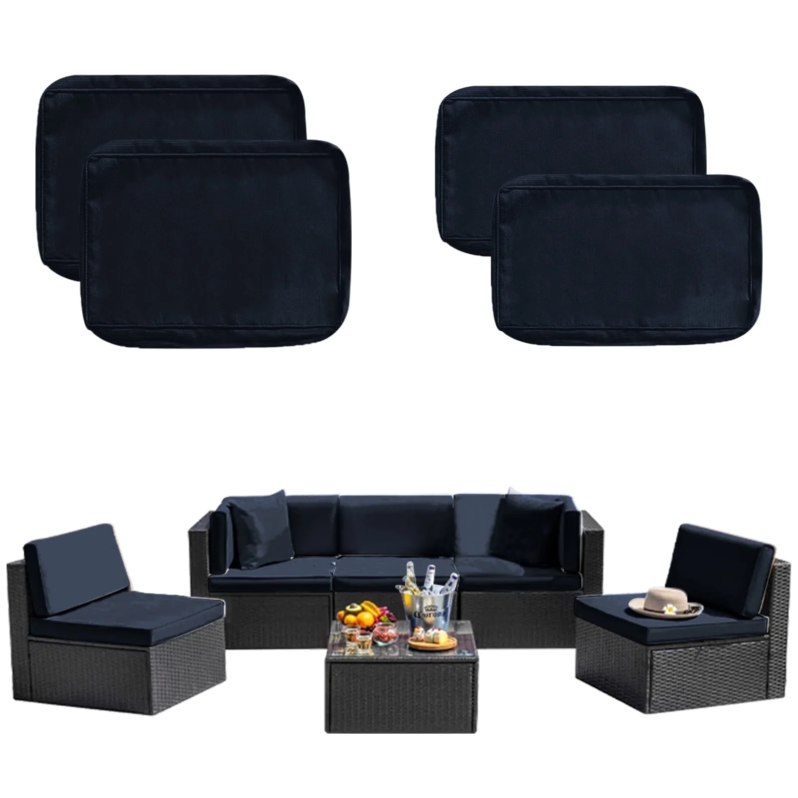 4PC Patio Cushion Covers Outdoor Patio Cushions Covers Replacement, Waterproof Chair Seat Cover Zipper Design, Wicker Rattan Patio Conversation Set Loveseat Couch Furniture(Flower,4PC)