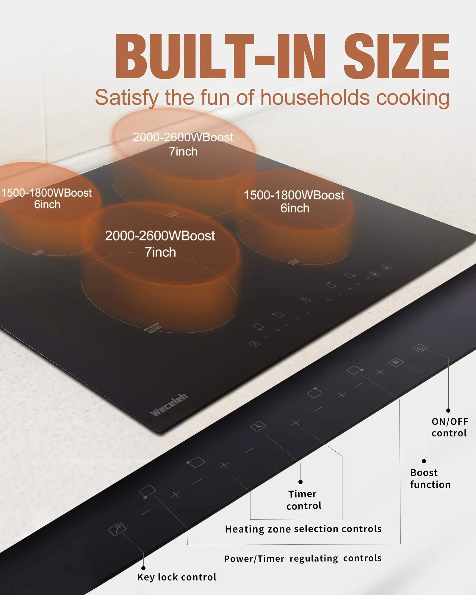 30' Induction Cooktop, 4 Burner Cooktop, 7000W, Boost Function, (No Plug)