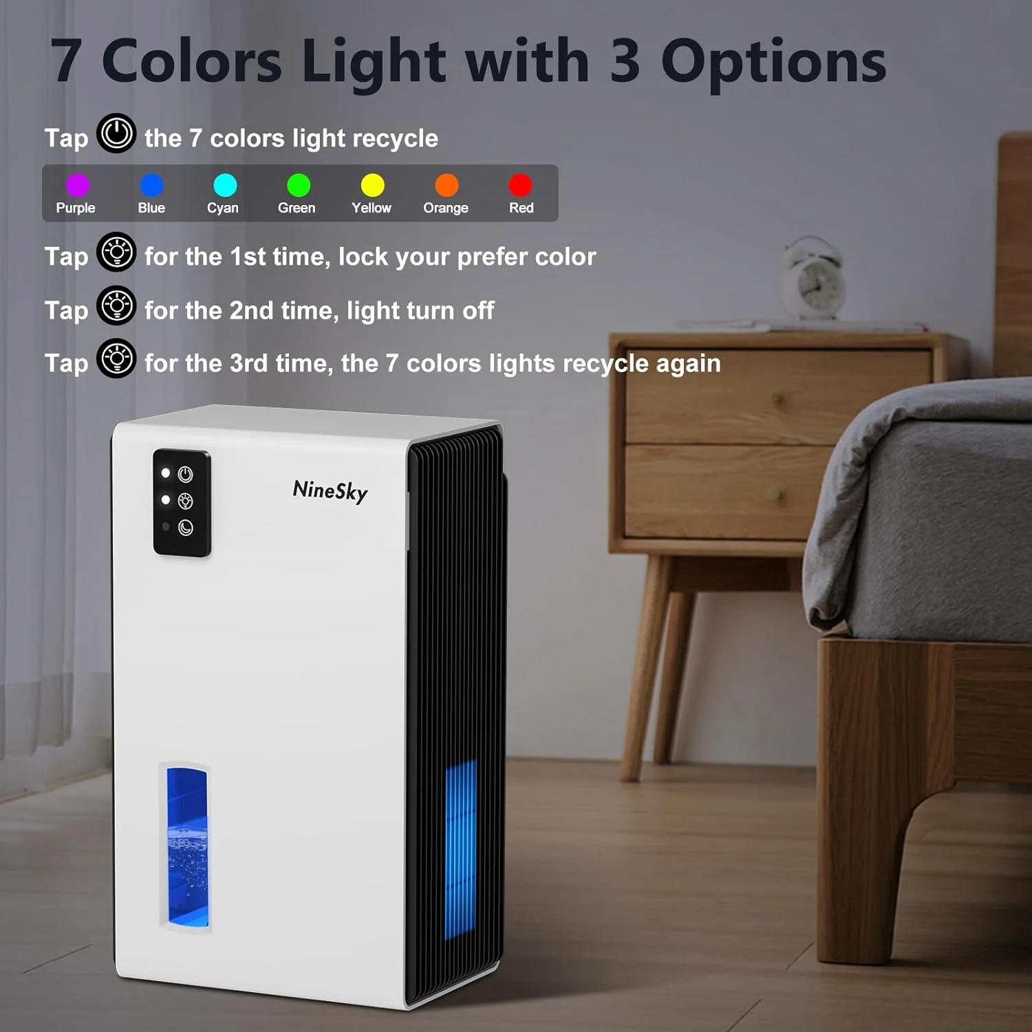 Dehumidifier for Home, 85 OZ Water Tank, (800 sq.ft) Dehumidifiers for Bathroom Bedroom with Auto Shut Off,7 Colors LED Light(White)