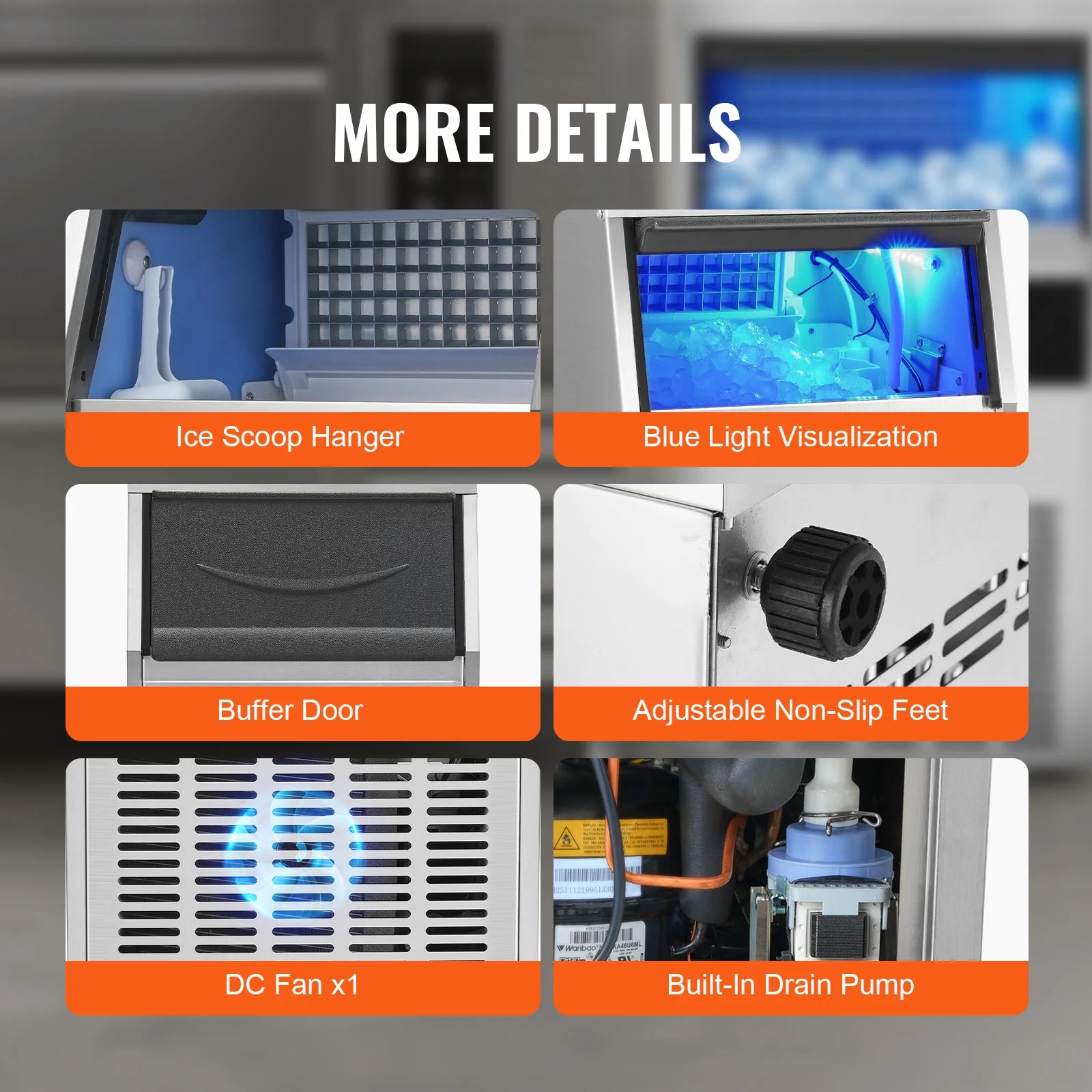 BENTISM New Commercial Ice Maker Auto Clear Cube Ice Making Machine 100lbs 110V with 33lbs Storage bins