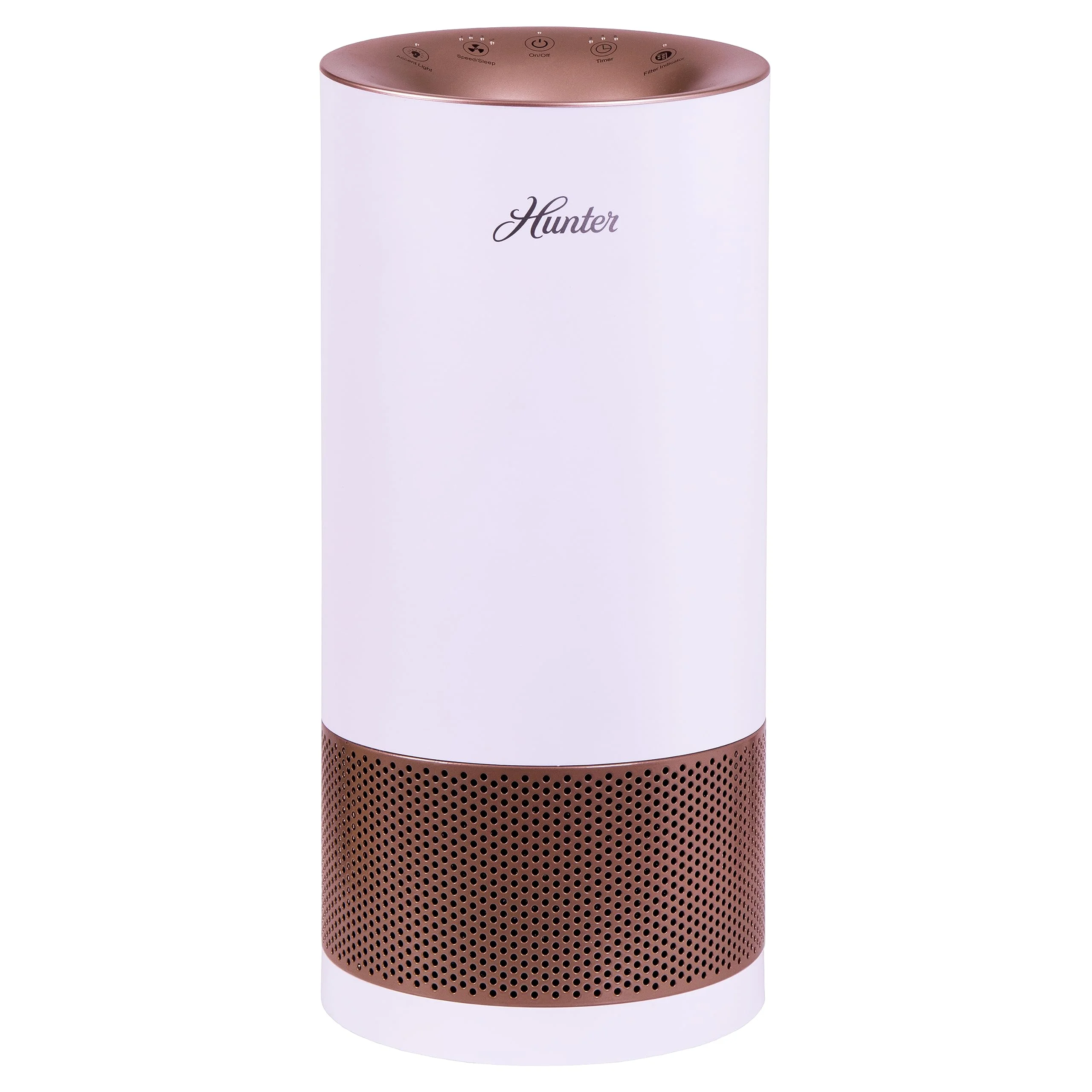 Hunter Fan Company HP400 Round Tower Air Purifier for Small Rooms, Featuring True HEPA Filtration and EcoSilver? Pre-Filter for Allergy and Asthma Relief, White and Rose Gold