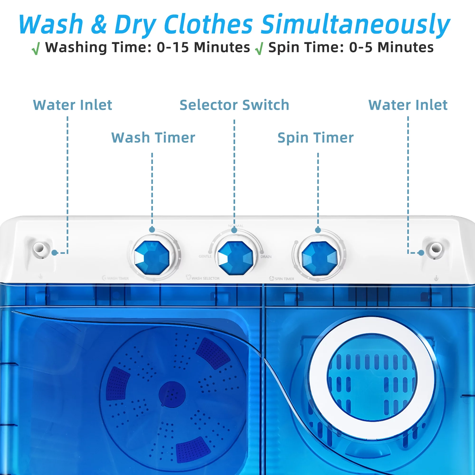 Costway 26lbs Portable Semi-automatic Twin Tub Washing Machine W/ Drain Pump