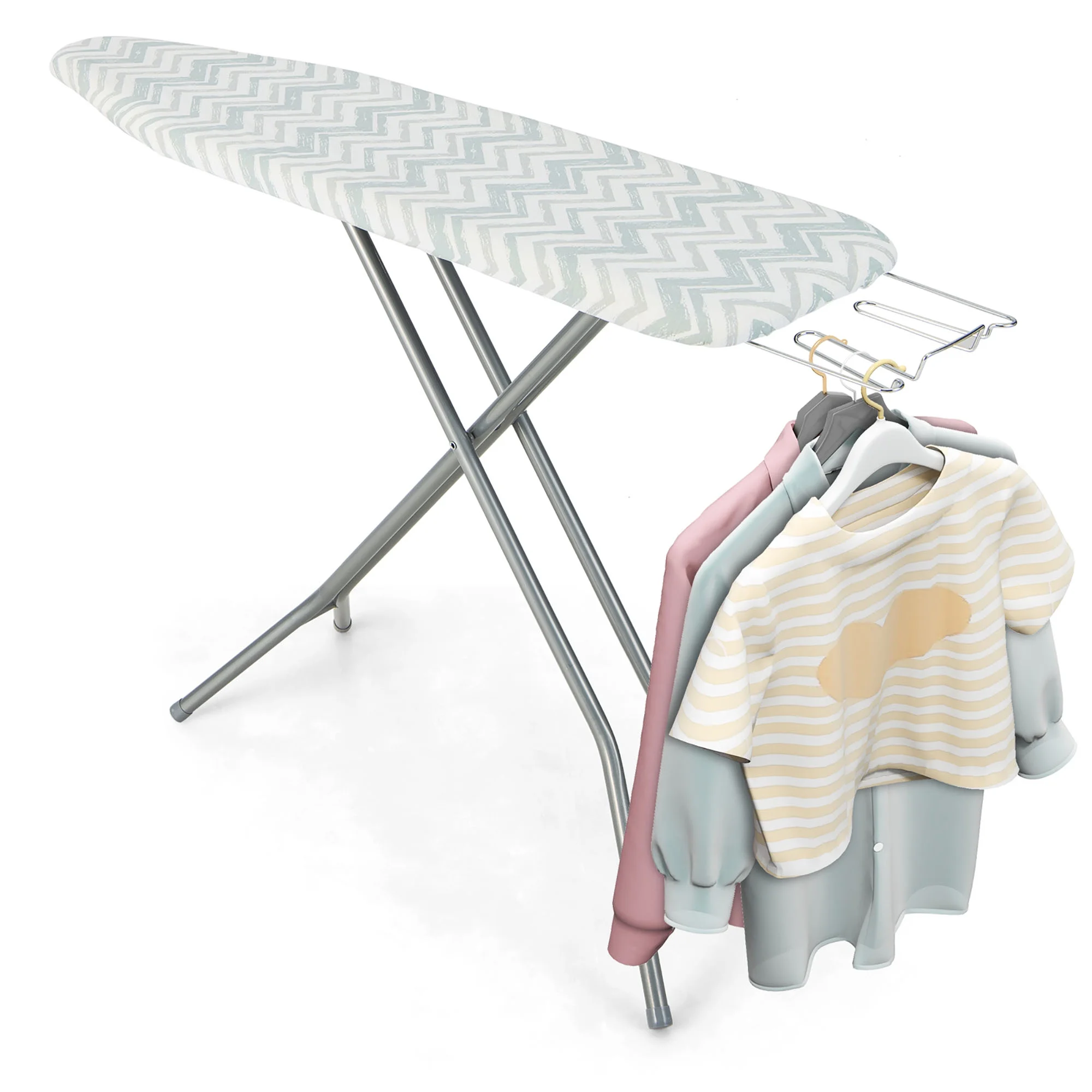 Gymax 60'' x15'' Foldable Ironing Board Iron Table w/ Iron Rest Extra Cotton Cover White