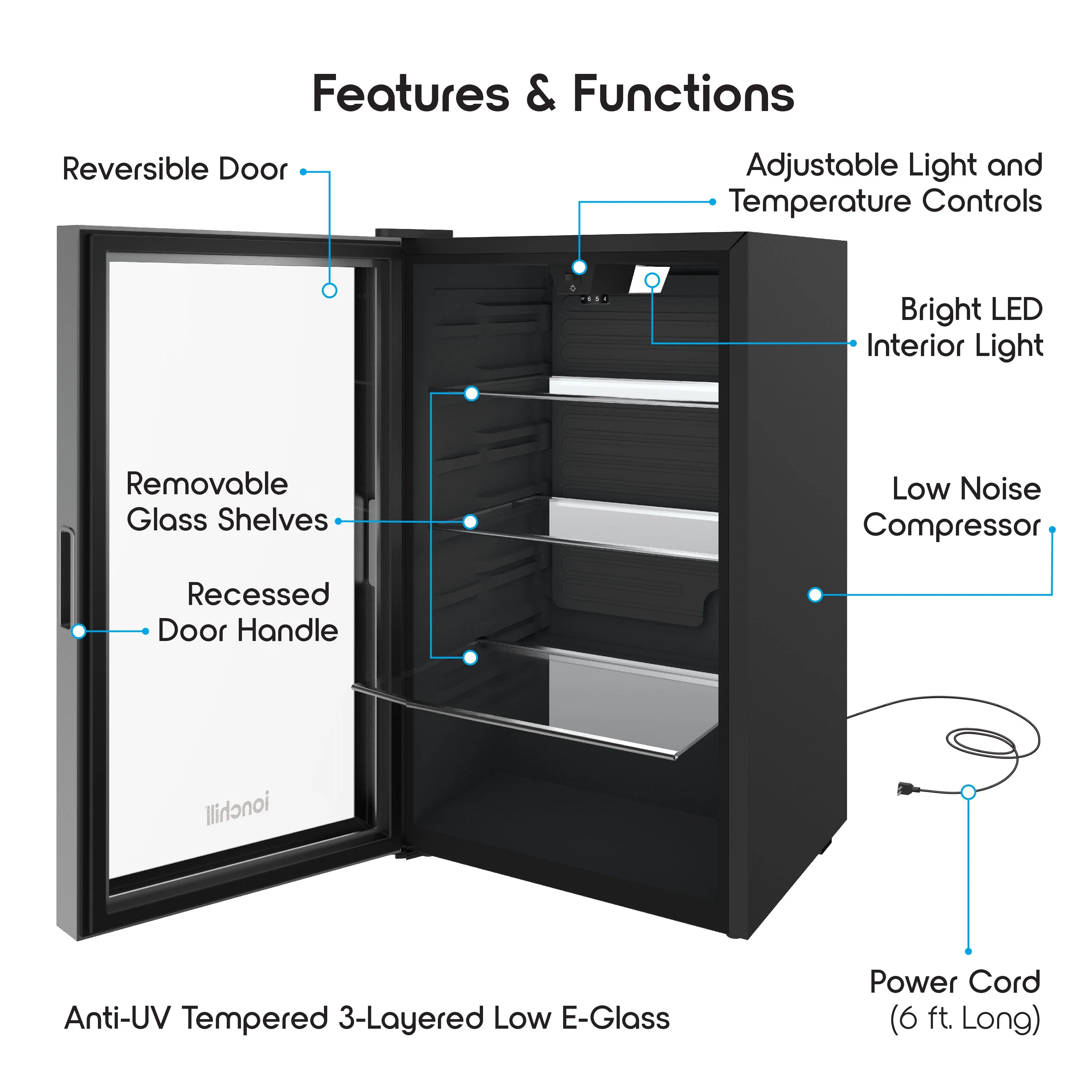 Ionchill 115-Can Mini Fridge, Compact Beverage Standard Door Refrigerator with Adjustable Temperature Control, 3.3 Cu. ft., New
