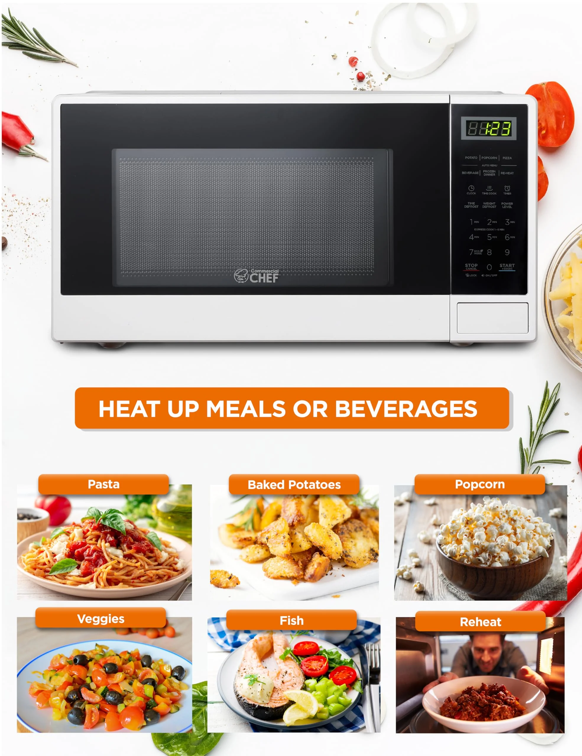 Commercial Chef CHCM11100W 1.1 cu. ft. Microwave Oven, White