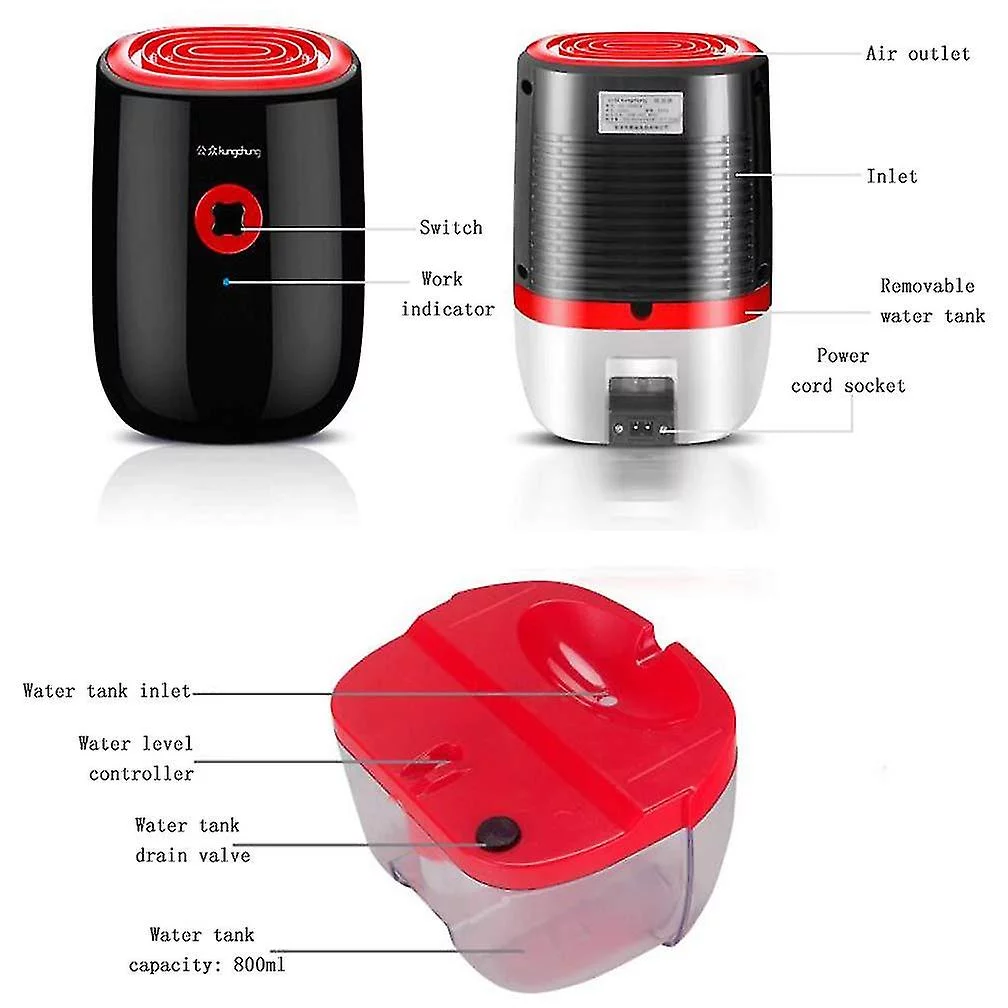 Compact Dehumidifier Fashionable Electric Dehumidifier For Bathroom Home Kitchen Closet With Uk Plug(black And Red)
