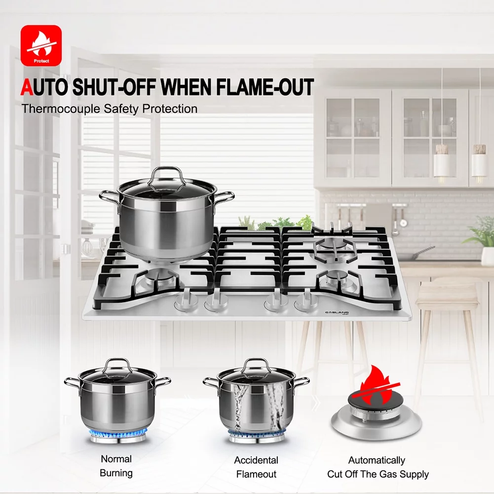 Gasland Chef GH1304SF 4 Italy Sabaf Burners Gas Stovetop, 30 inch Gas Cooktop, NG/LPG