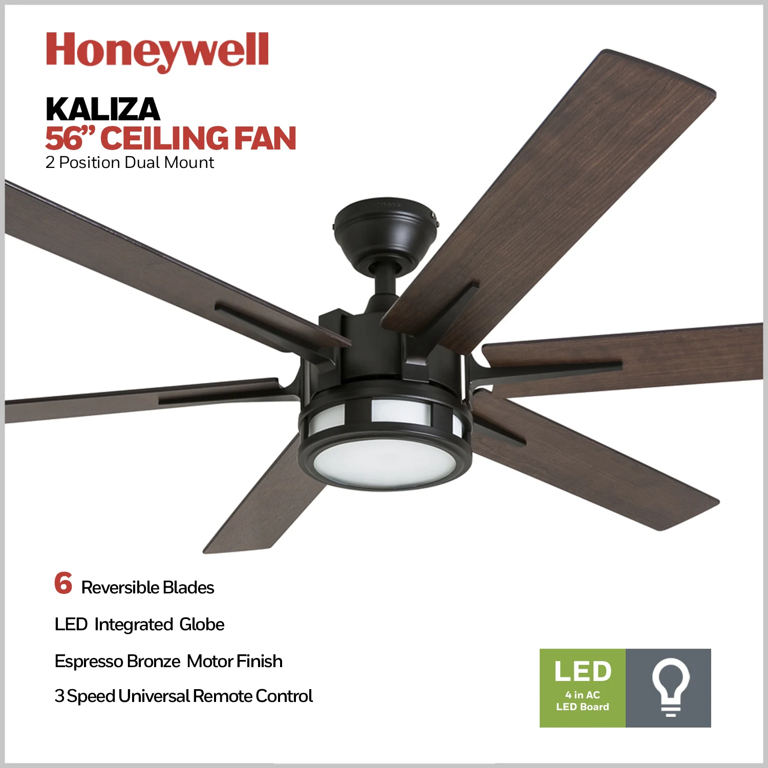 Honeywell Kaliza 56-Inch Espresso Bronze Indoor LED Ceiling Fan with Remote