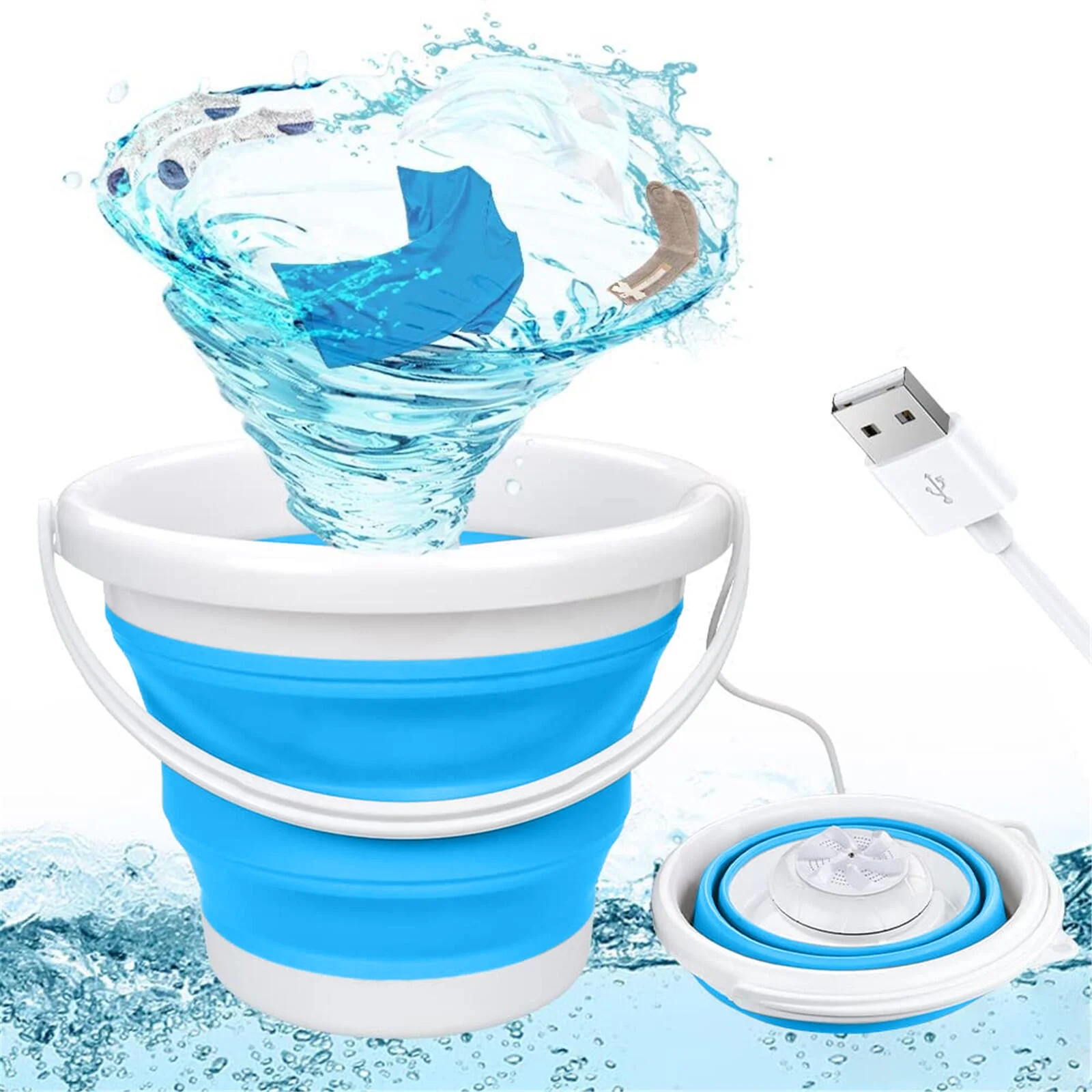 Clearance! Nomeni Collapsible Wash Basin Mini Washing Machine Portable Foldable Washers Usb Folding for Baby Clothes Socks Underwear Bra Laundry Tub for Home Travel Bathroom Accessories Blue
