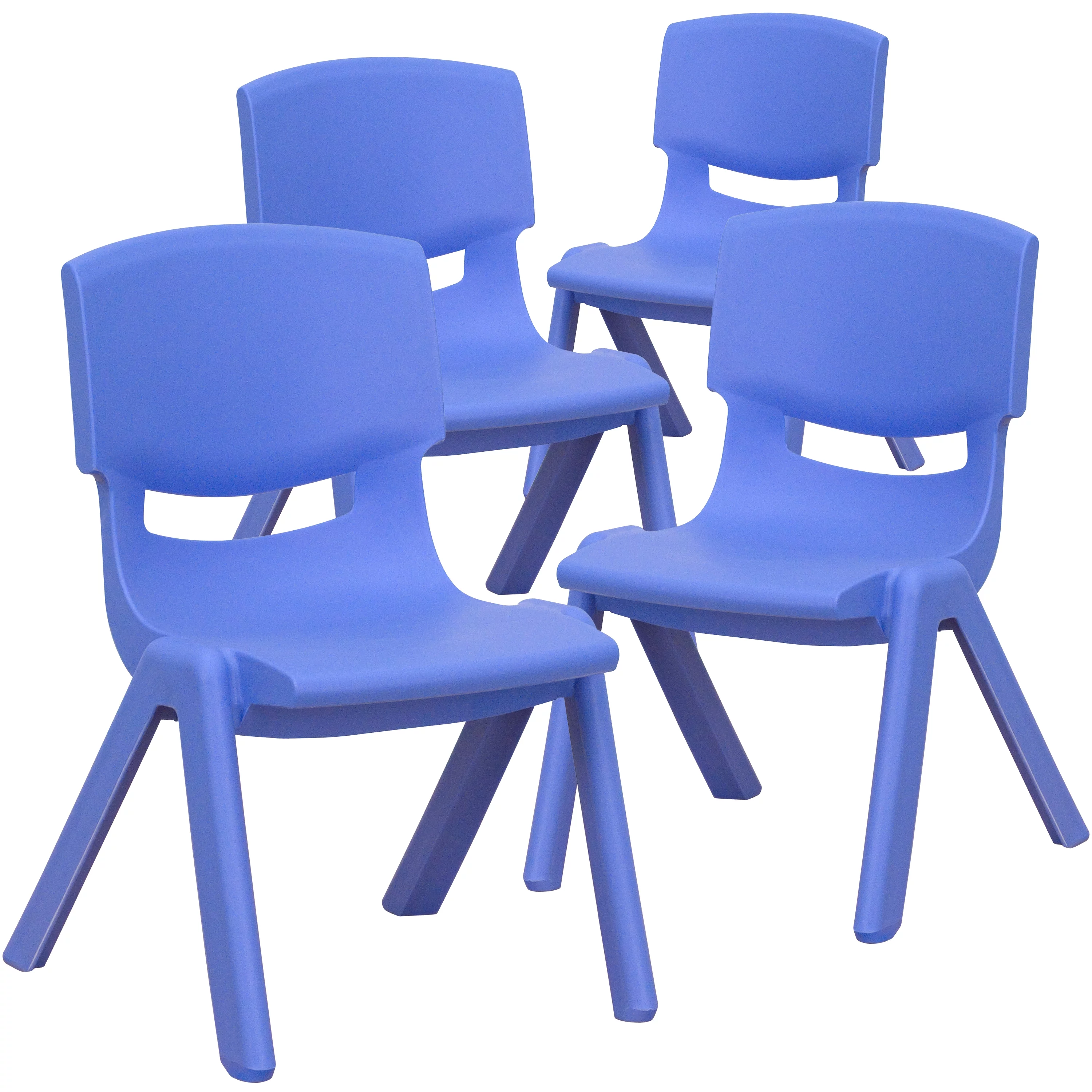 Emma + Oliver 4 Pack Blue Plastic Stackable School Chair with 10.5'H Seat, Preschool Chair
