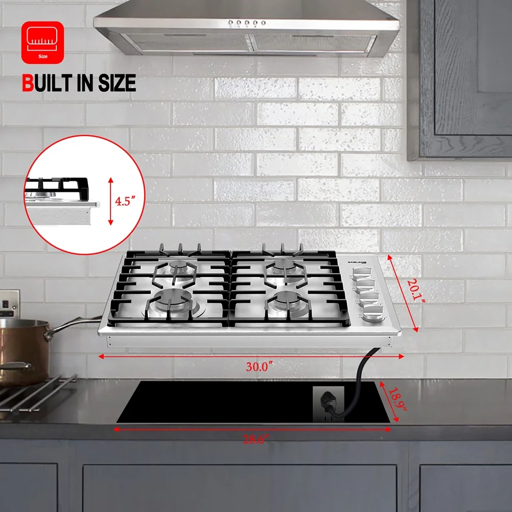 Gasland Chef GH1304SS 4 Burners Gas Cooktop, 30 inch Drop in Gas Stove Top, NG/LPG Convertible