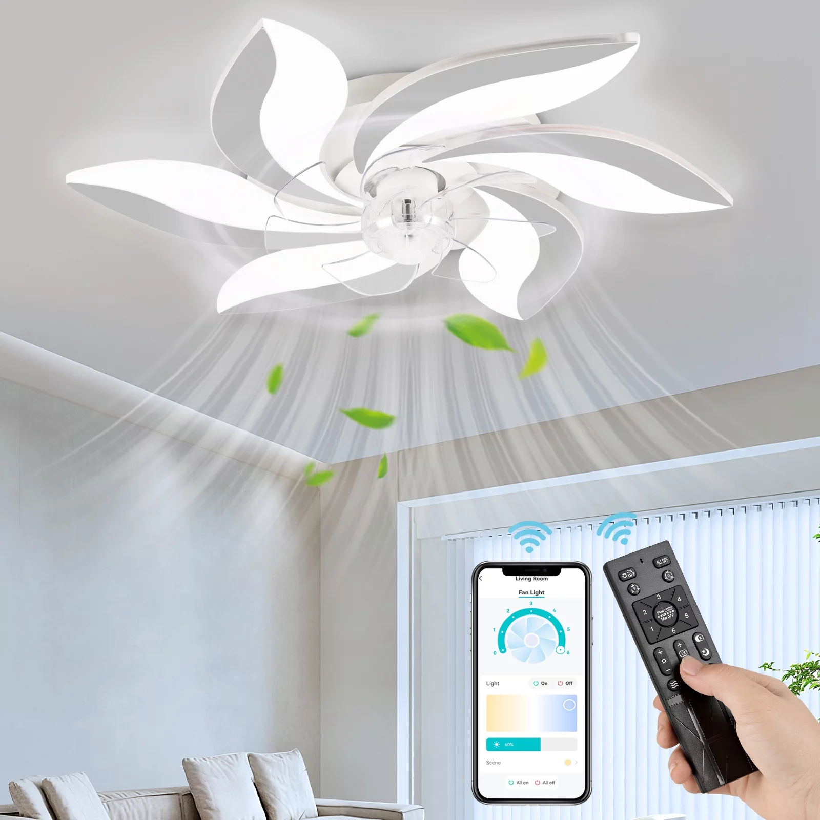Ceiling Fans with Lights and Remote FIMEI Ceiling Light with Fan 3 Colors 6 Wind Levels, White