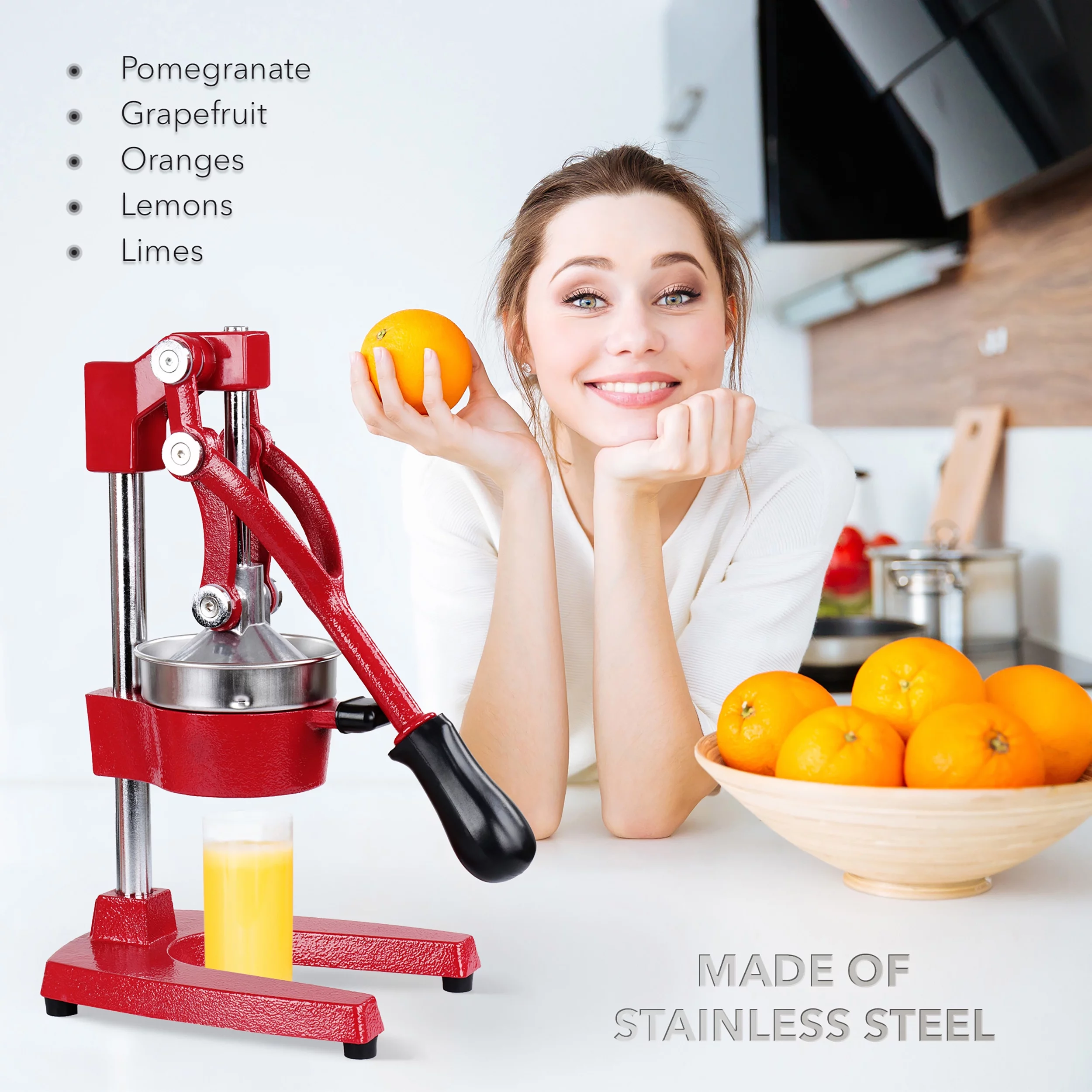 7Penn Red Hand Juicer with Lever Fresh Lemon Lime Orange Juice without Seeds