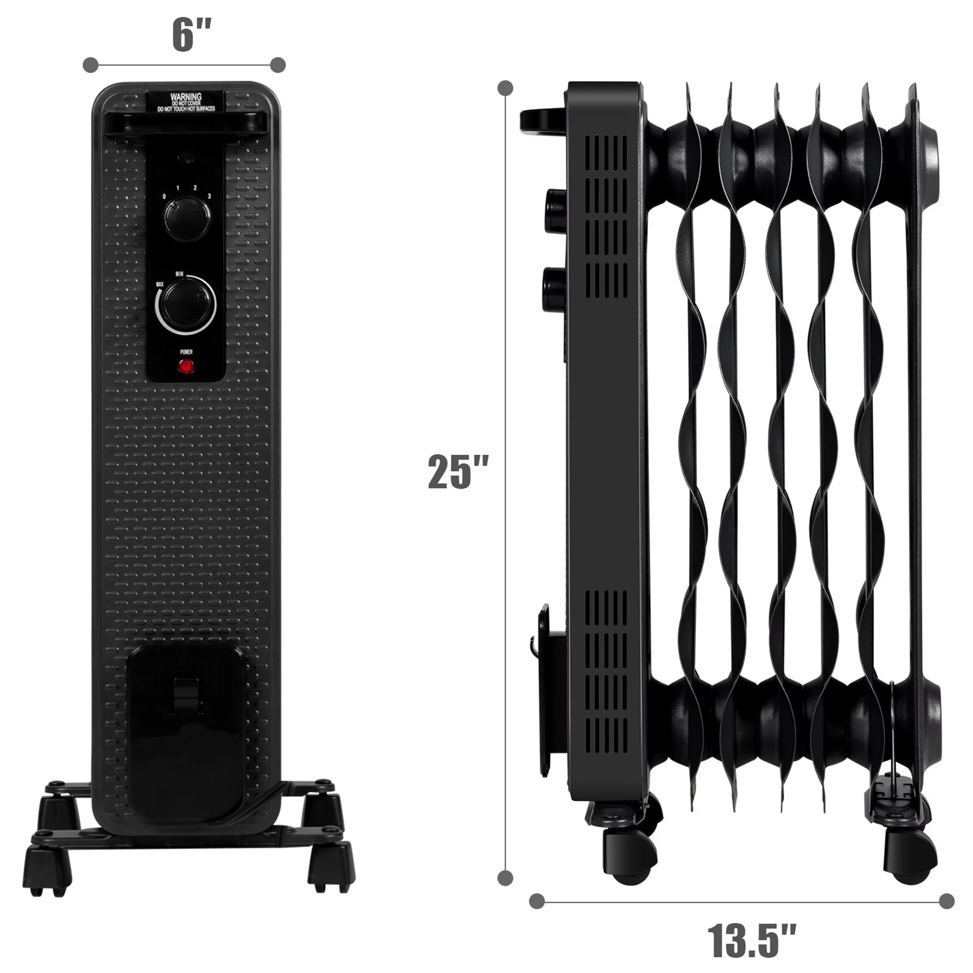Gymax 1500W Oil Filled Radiator Space Heater w/ 3 Heating Modes Black