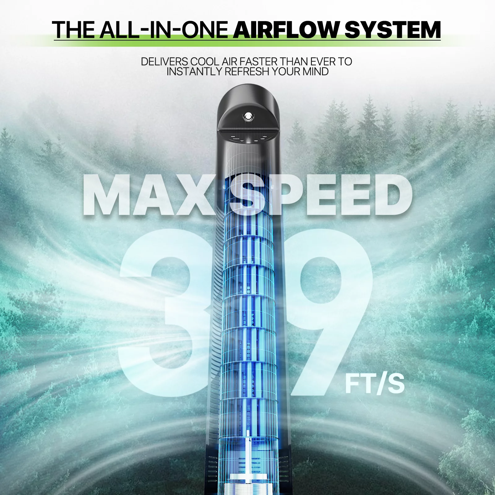 3-Speeds Tower Fan w/Remote & LED 47'Oscillating Bladeless Low Noise Fan USA