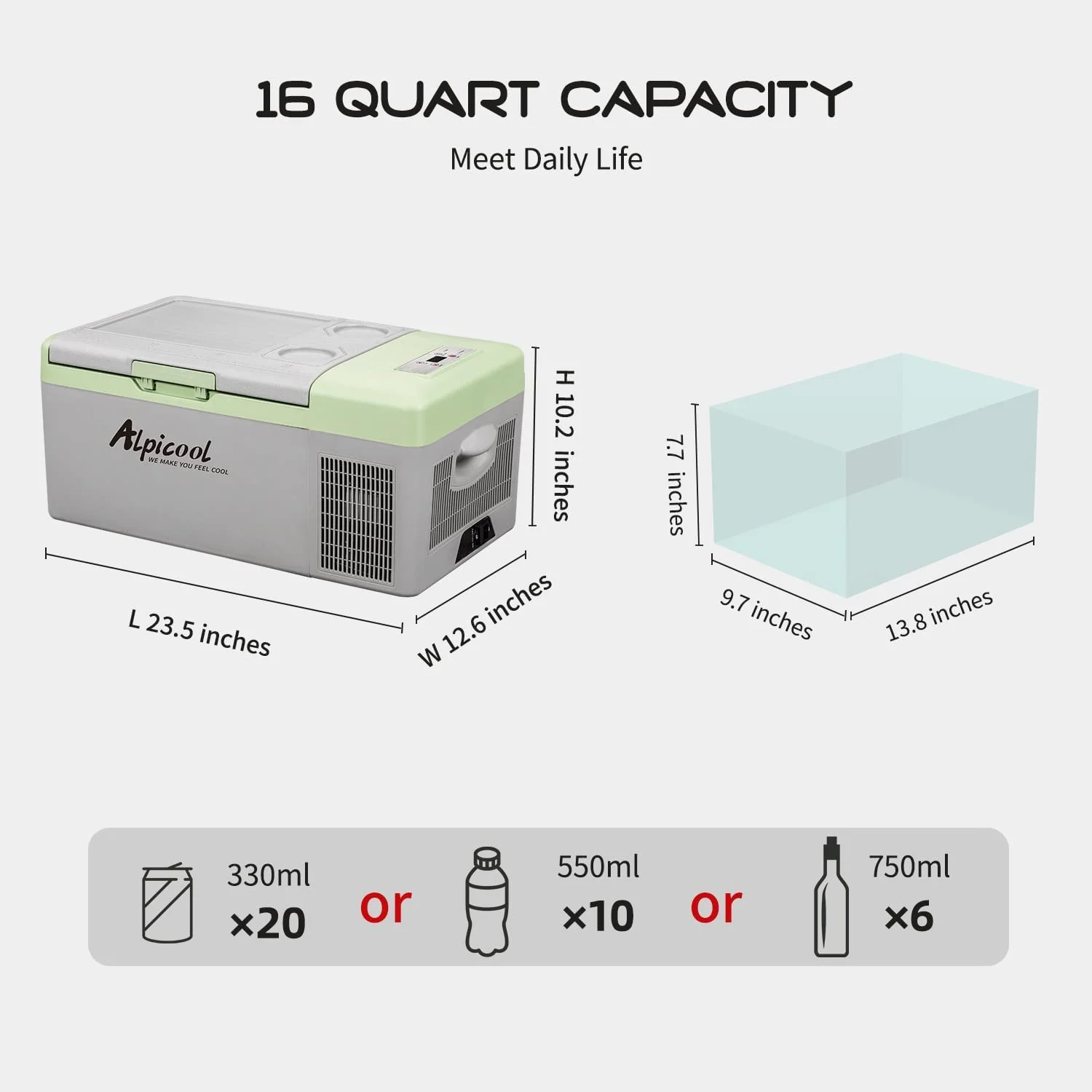 Alpicool Y16T Portable Freezer,12 Volt Car Refrigerator, 16 Quart (15 Liter) Fast Cooling 12V Car Fridge -4�H~68�H, Car Cooler, 12/24V DC and 100-240V AC for Outdoor, Camping, RV, Truck, Boat
