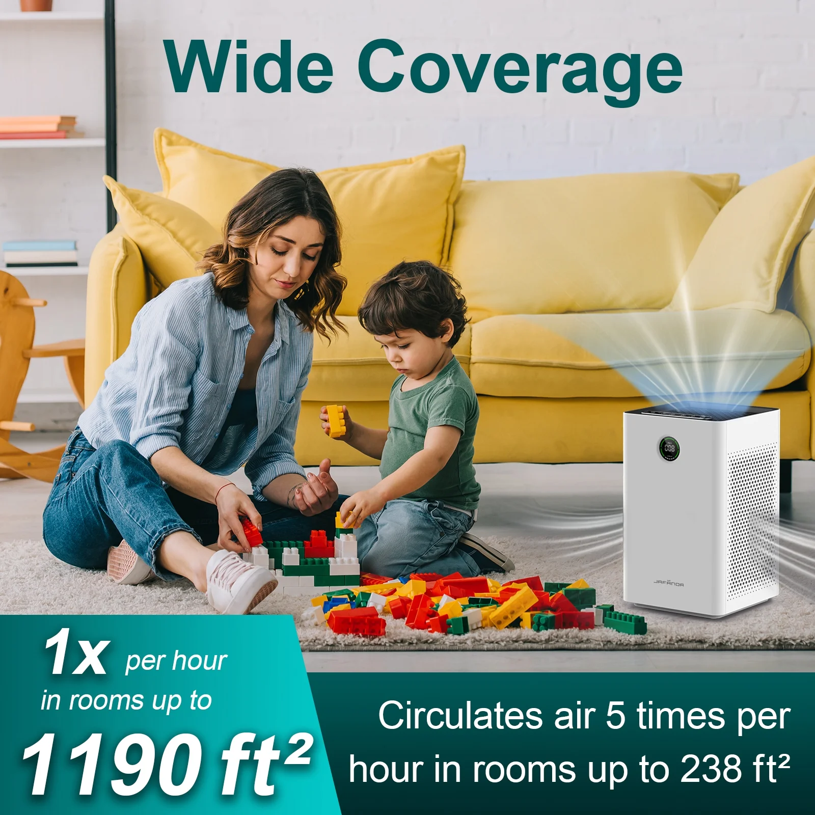 Jafanda Air Purifier JF260 Coverage 1190 Sq.ft for Home Bedroom with H13 True HEPA Quiet