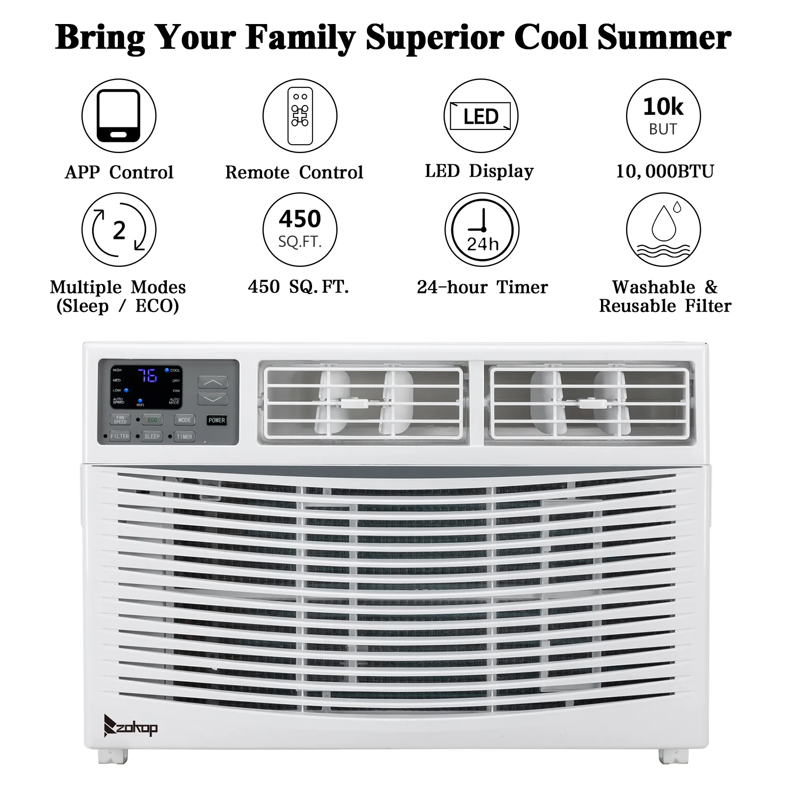 Baytocare 10000BTU 1050W Window Air Conditioner With WIFI And Remote, White