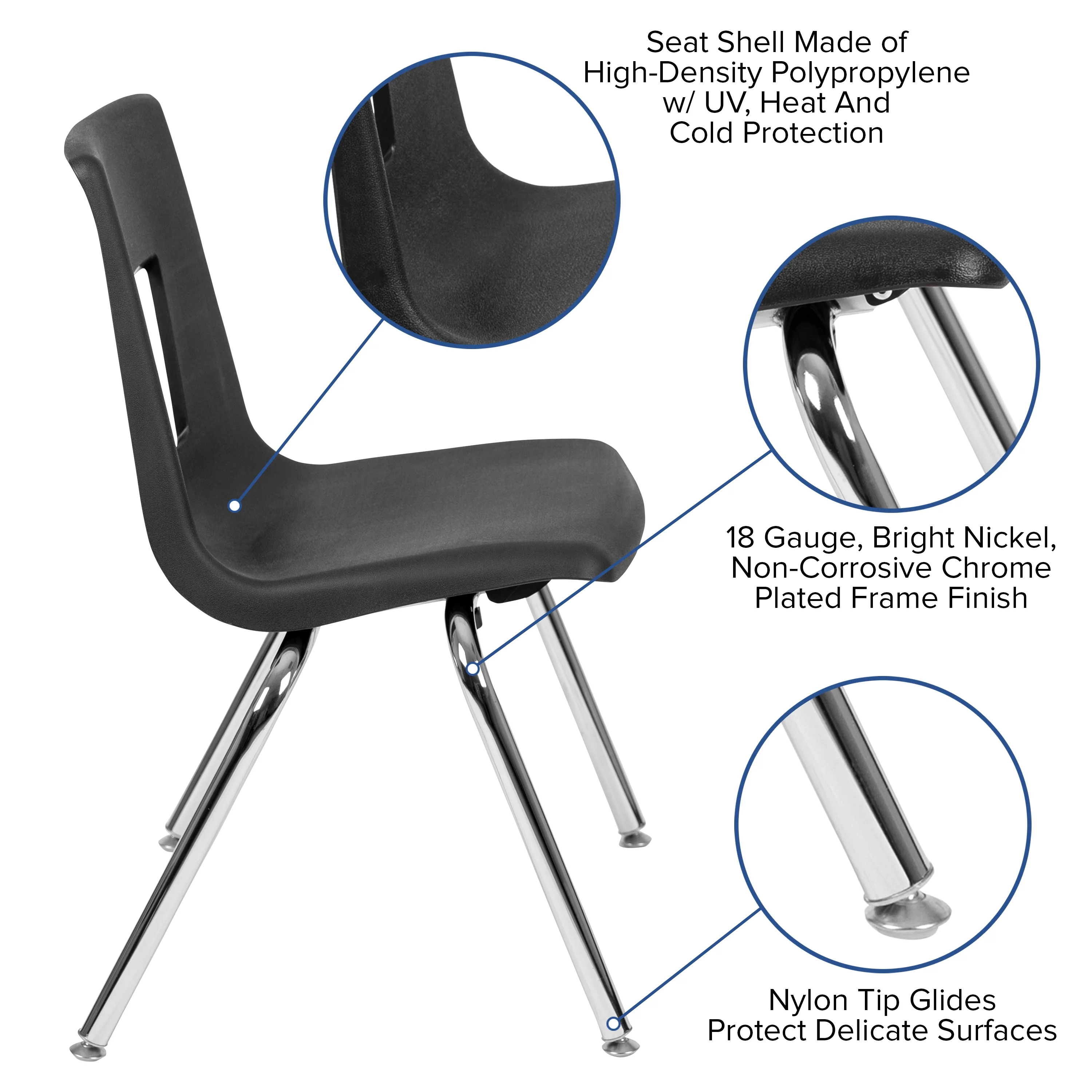 Emma + Oliver 4-pack Black Student Stack School Chair - 18-inch