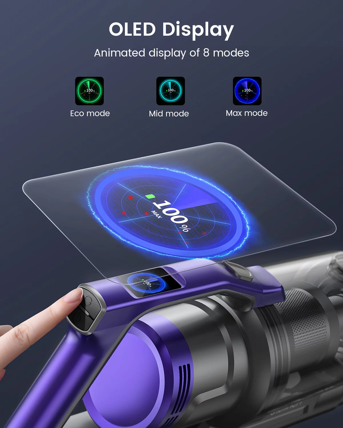Cordless Vacuum Cleaners 450W 33KPa Powerful Touch Display Lightweight for Carpets Floors Pet Hair Honiture