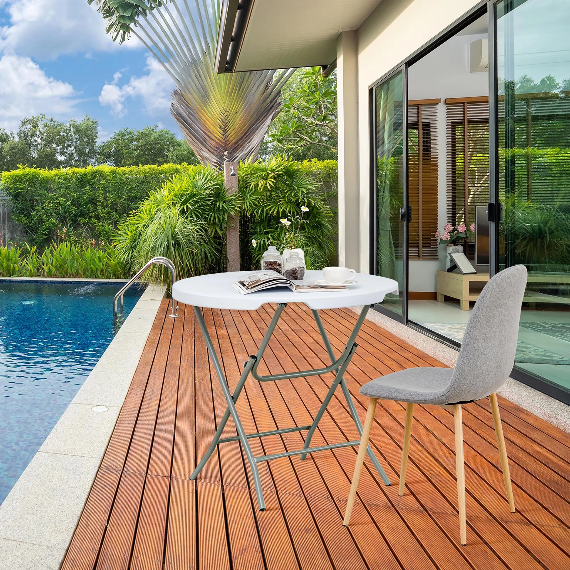 Costway 32'' Round Folding Table Portable & Lightweight Table for Indoor & Outdoor Use White