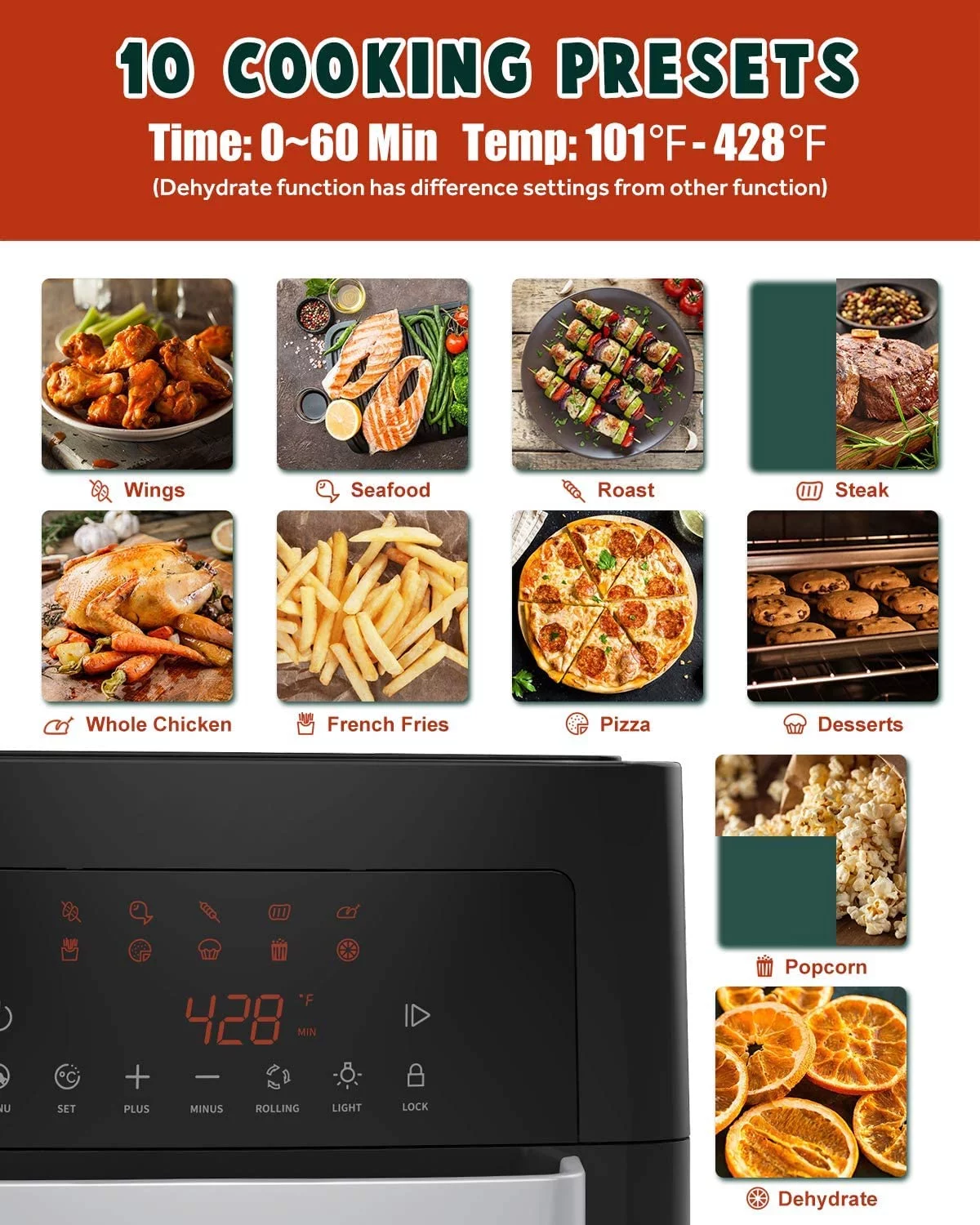 InfiniPower Air Fryer Oven, 16 Quarts XL Size, Nonstick and Dishwasher-Safe Basket, Fast Cooking, Easy-to-Use