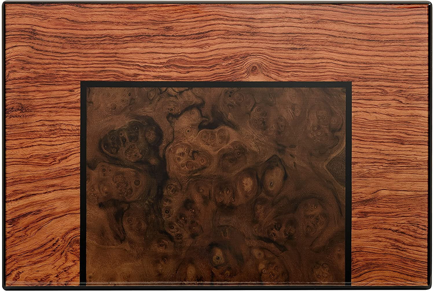 Humidor Supreme Rioja Desktop Cigar Humidor, High-Gloss Bobinga Wood with Walnut Burl Decorative Inlay 45-75 Cigar Cap