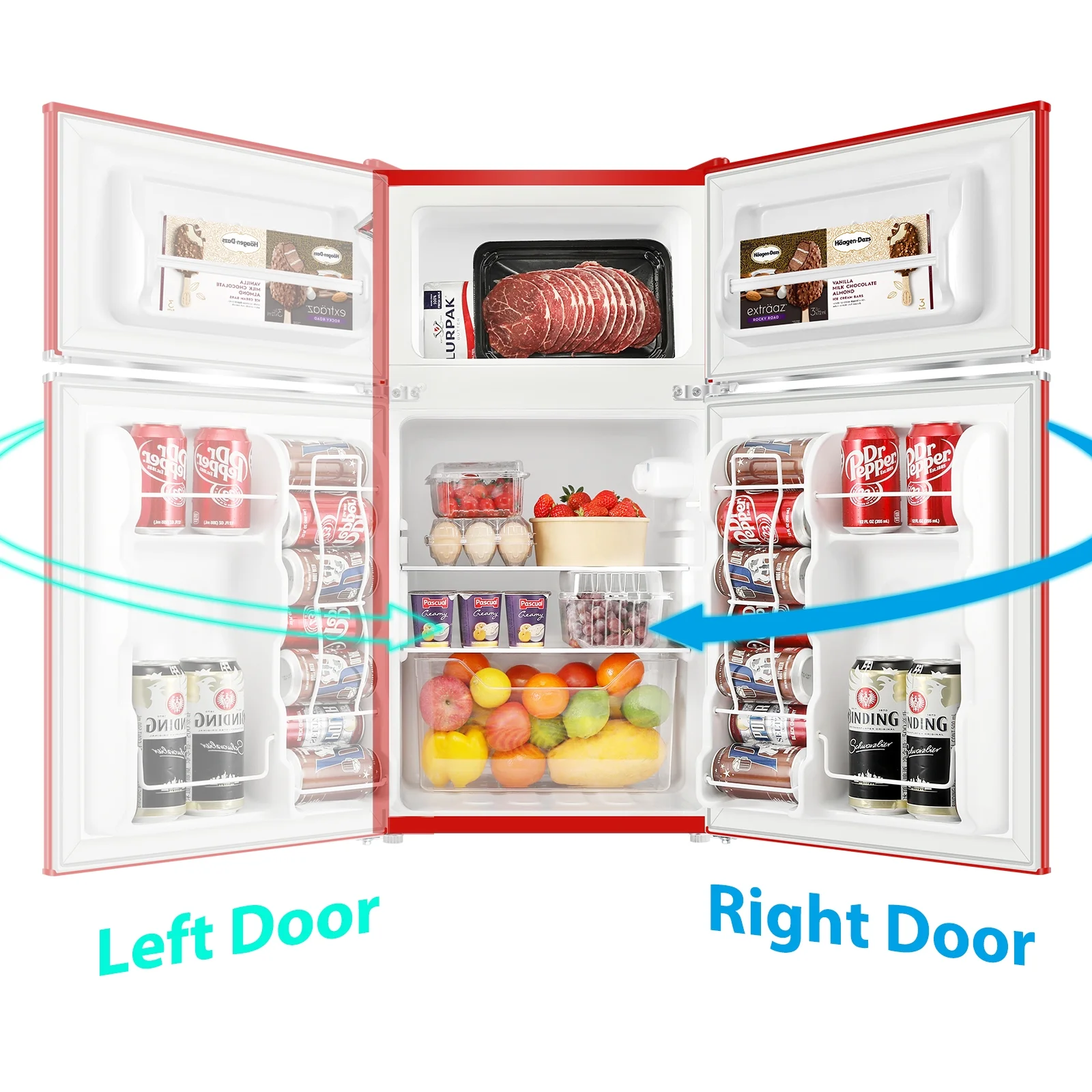 BANGSON Mini Fridge, 3.2cu.ft Small Refrigerator with Freezer, 2Doors, For Bedroom, Dorm, Office, Home, Red