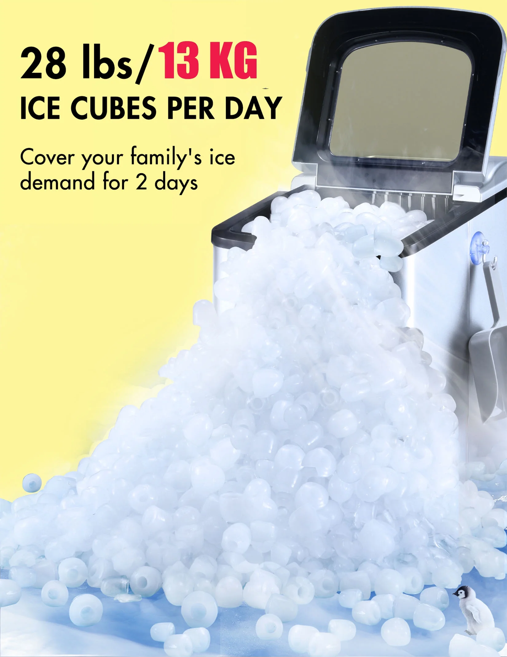 IKICH Portable Ice Maker, 26lb/Day, Self-Cleaning, Stainless Steel