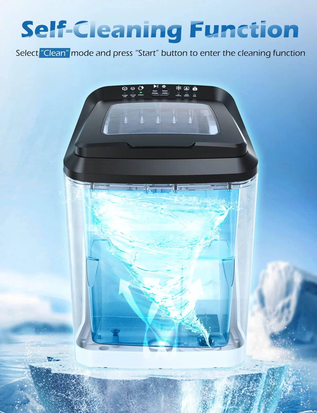 Freezimer Countertop Bullet Ice Maker, Portable Ice Maker Machine Countertop Self-Cleaning, 33Lbs in 24H, 2 Size Ice Cubes, 9 Cubes in 7-10 Mins, Black