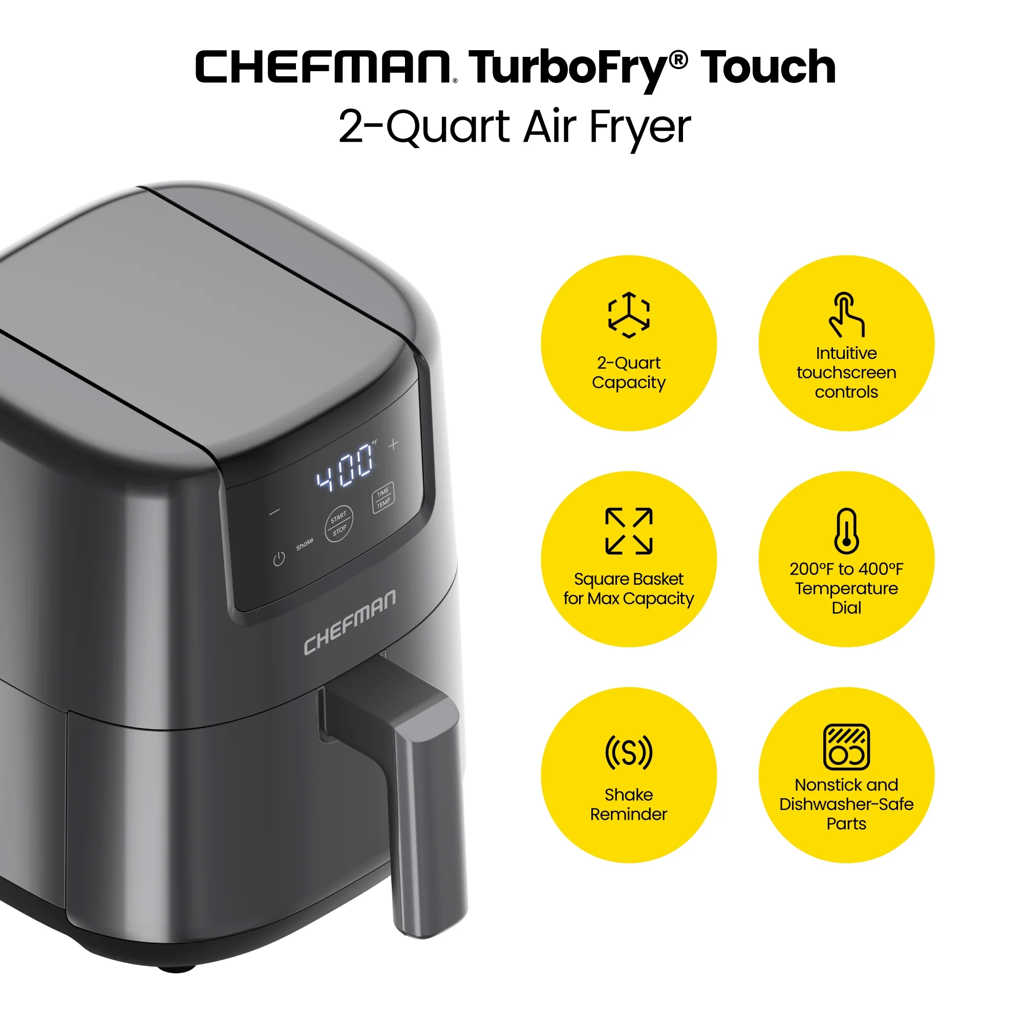 Chefman Mini 2 Qt Air Fryer w/ Digital Display - Grey, New