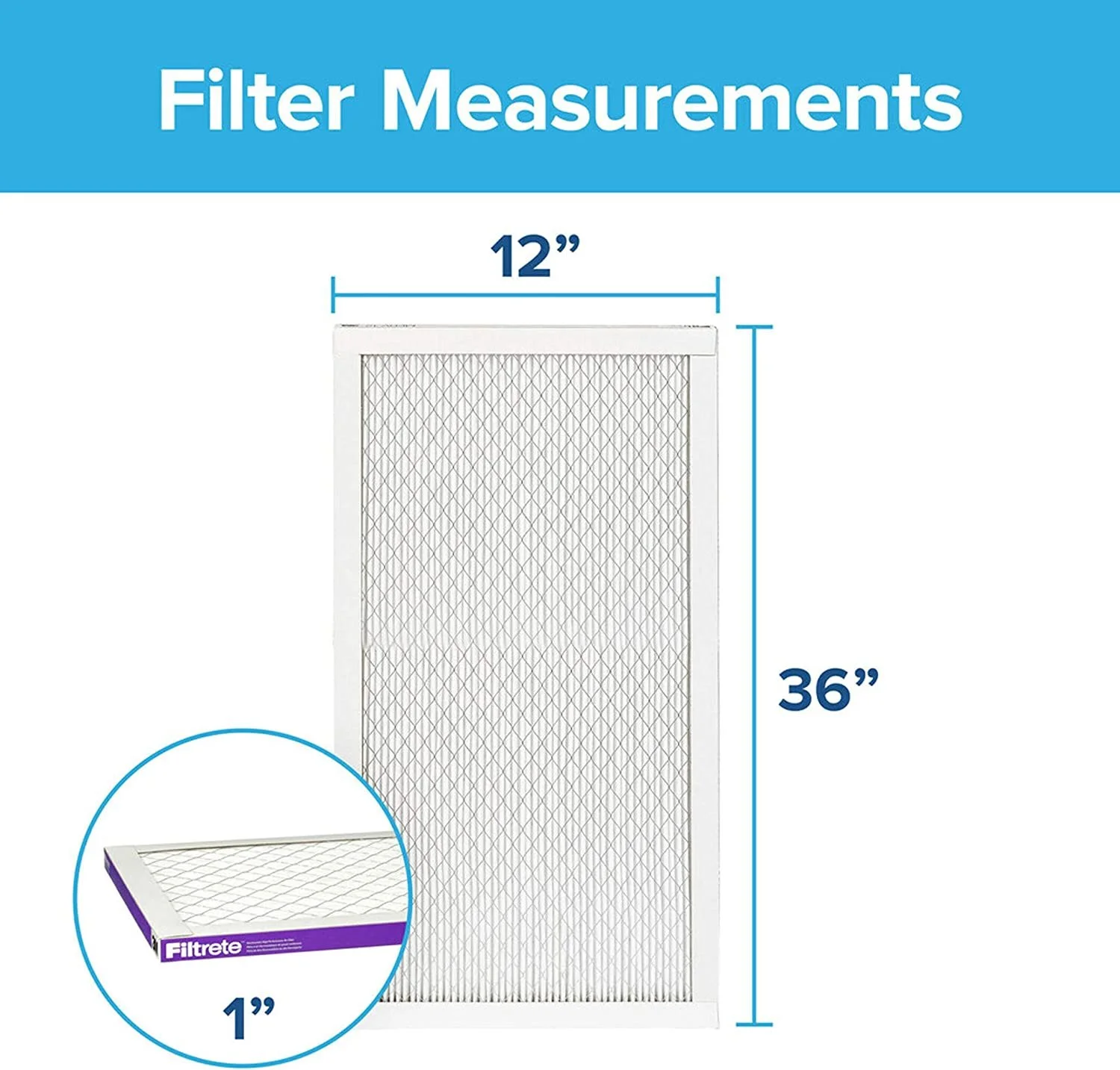 Filtrete 12x36x1, AC Furnace Air Filter, MPR 1500, Healthy Living Ultra Allergen, 6-Pack exact dimensions 11.69 x 35.69 x 0.78