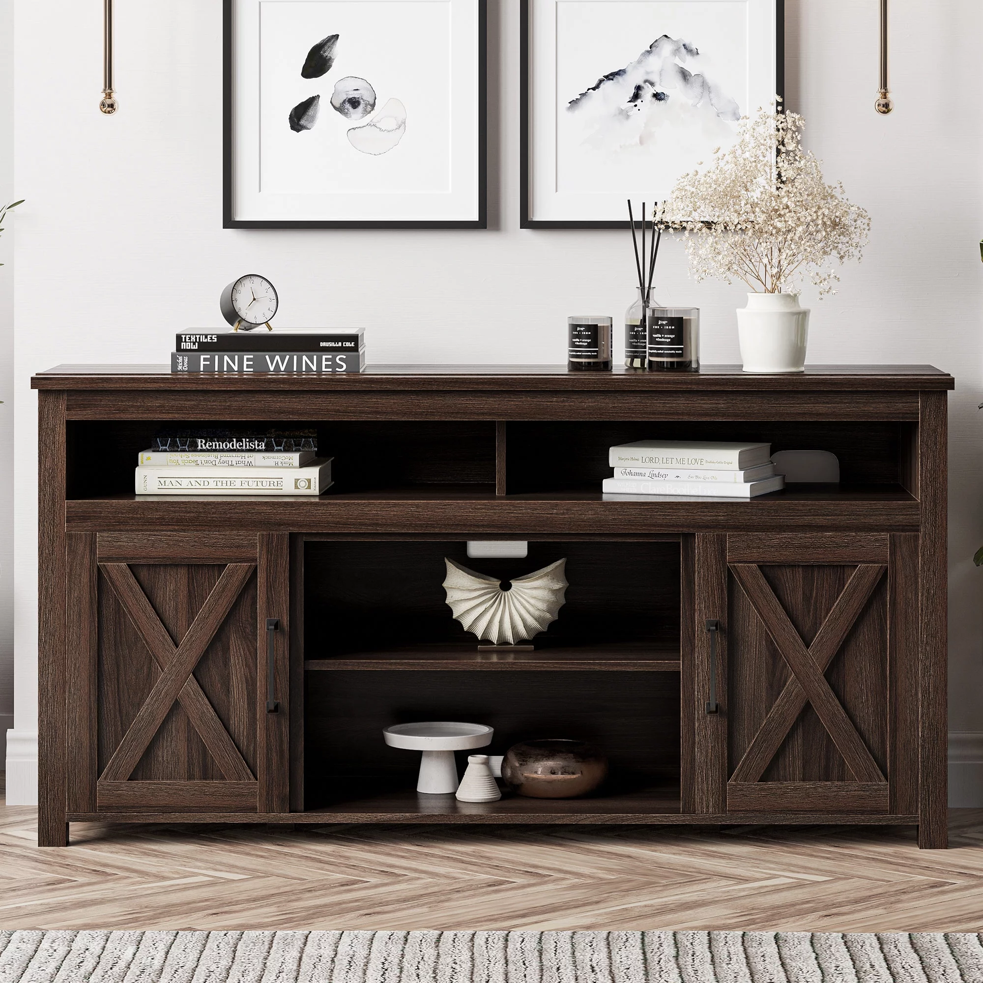 BELLEZE TV Stand Media Entertainment Center Console - Corin (Dark Walnut)