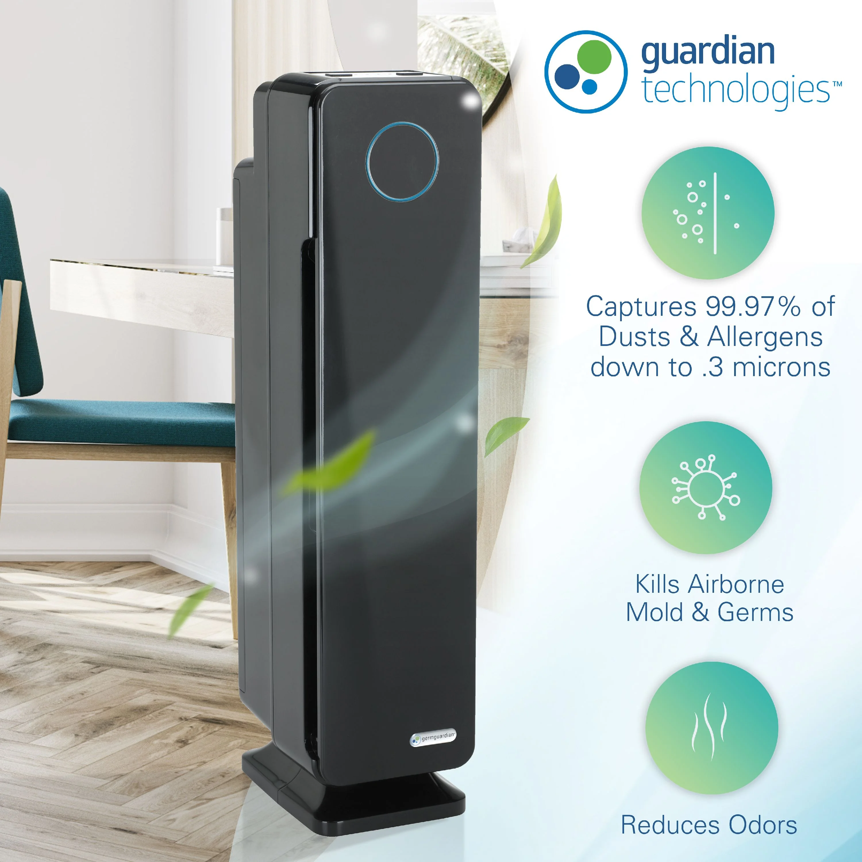 GermGuardian Air Purifier with HEPA Filter, UV-C, Removes Odors, Mold, 167 Sq. ft., AC5300B, Black