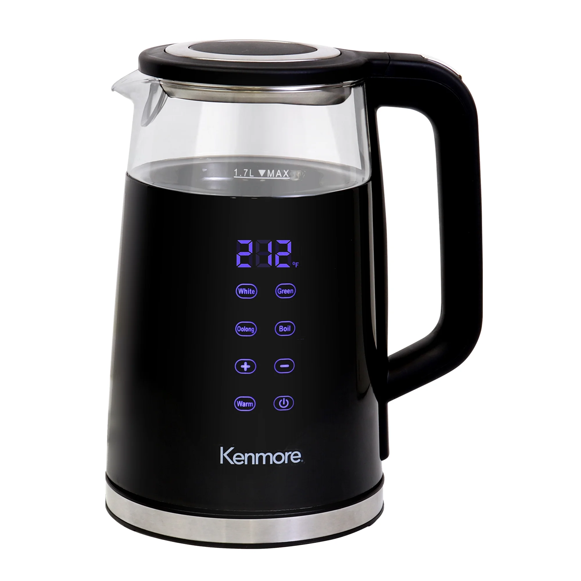 Kenmore Glass Electric Kettle 1.7L, Digital Temperature Control, Black