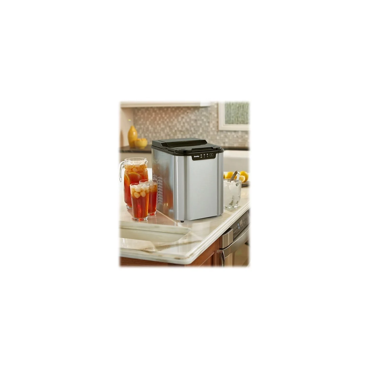 Danby DIM2500SSDB, Counter Top Ice Maker, 1 Ice Cube Size, Produces Up To 25lbs a Day and Holds 2lbs of Ice, Electronic Controls, LED Display, Alarm Sound When Full, Self Clean Function, Stainless