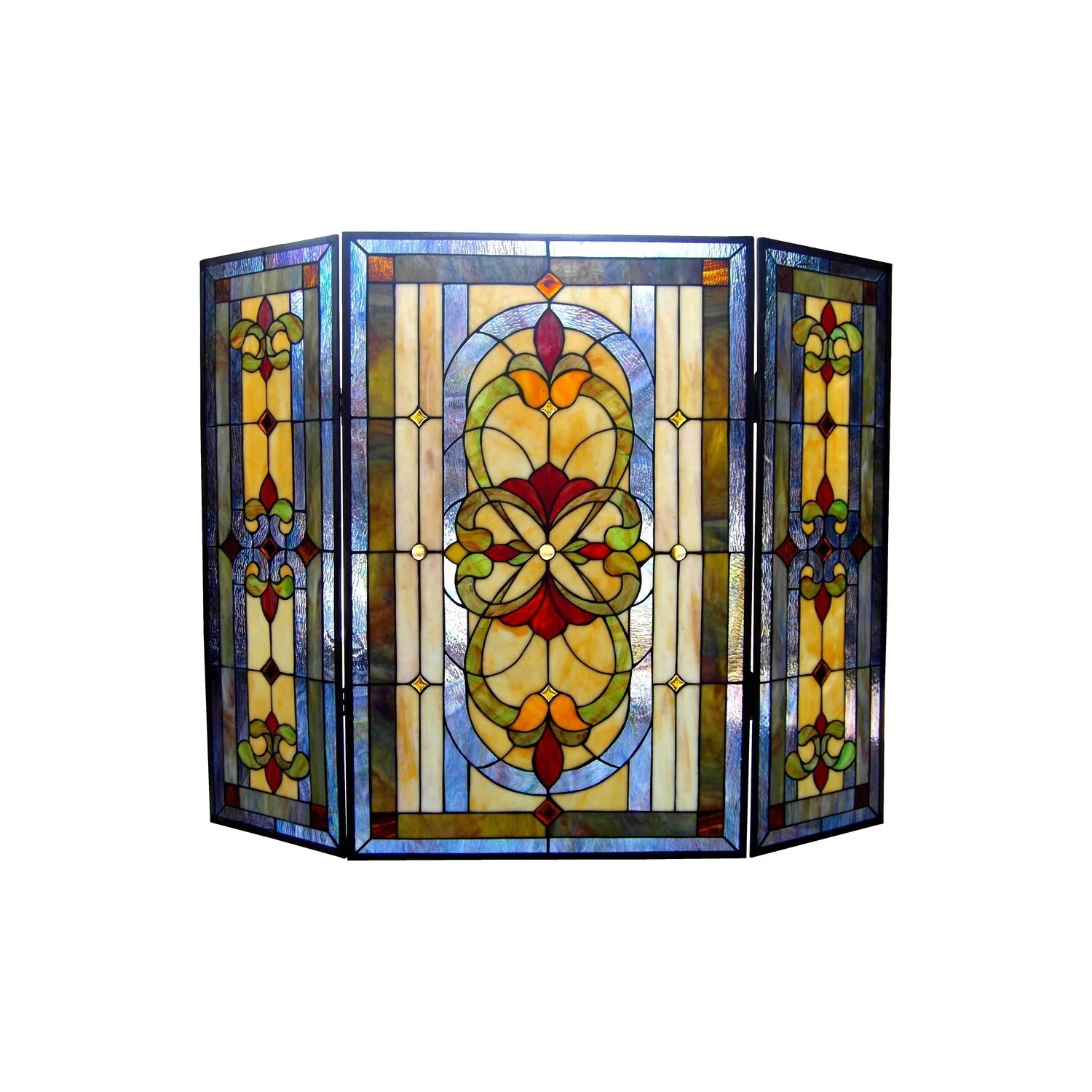 3 Panel Victorian Design Folding Fireplace Screen, Multicolor
