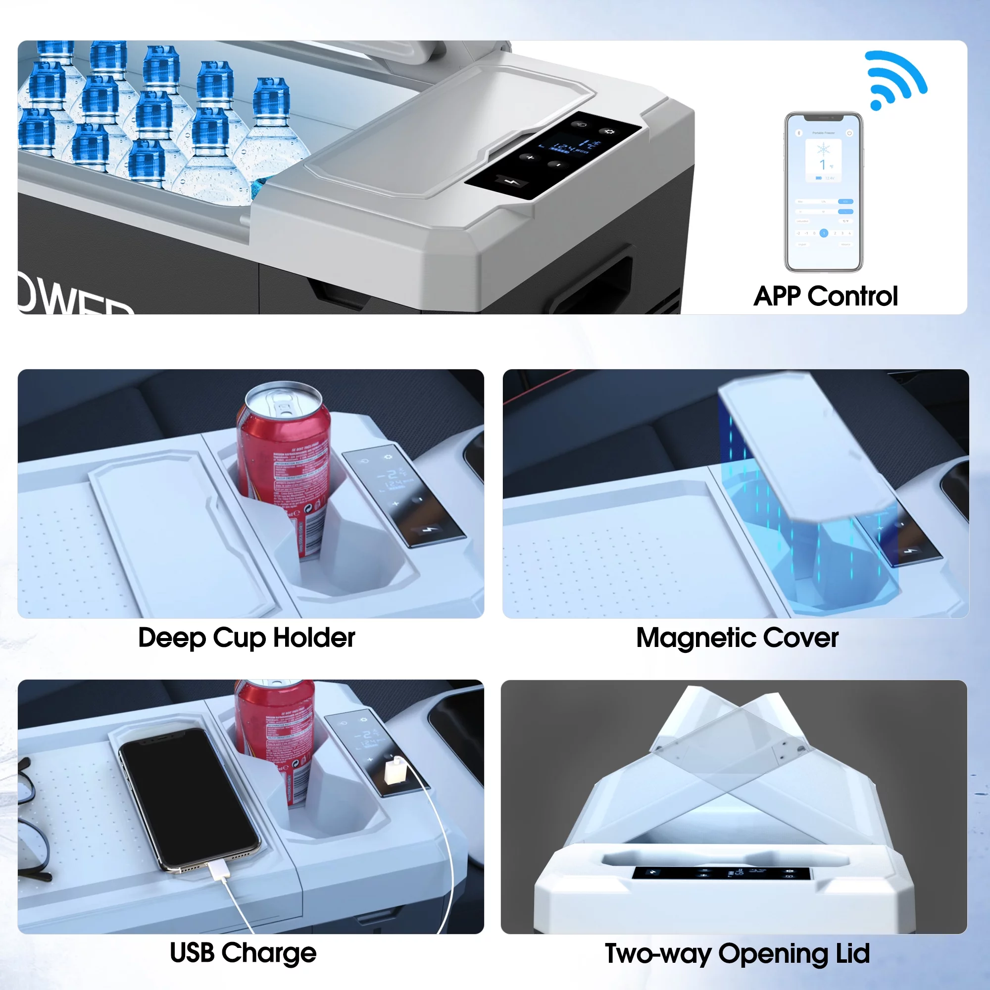 ACOPOWER Portable Refrigerator with Battery, 19Qt Car Freezer,12V,45W Low Noice Cooler for RV, Boat-1 Year Warranty