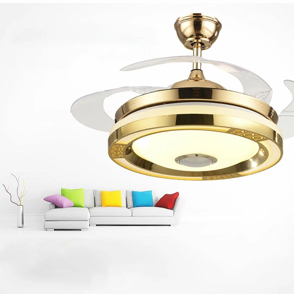 42' Invisible Bluetooth Ceiling Fan Light LED Music Player Chandelier w/ Remote