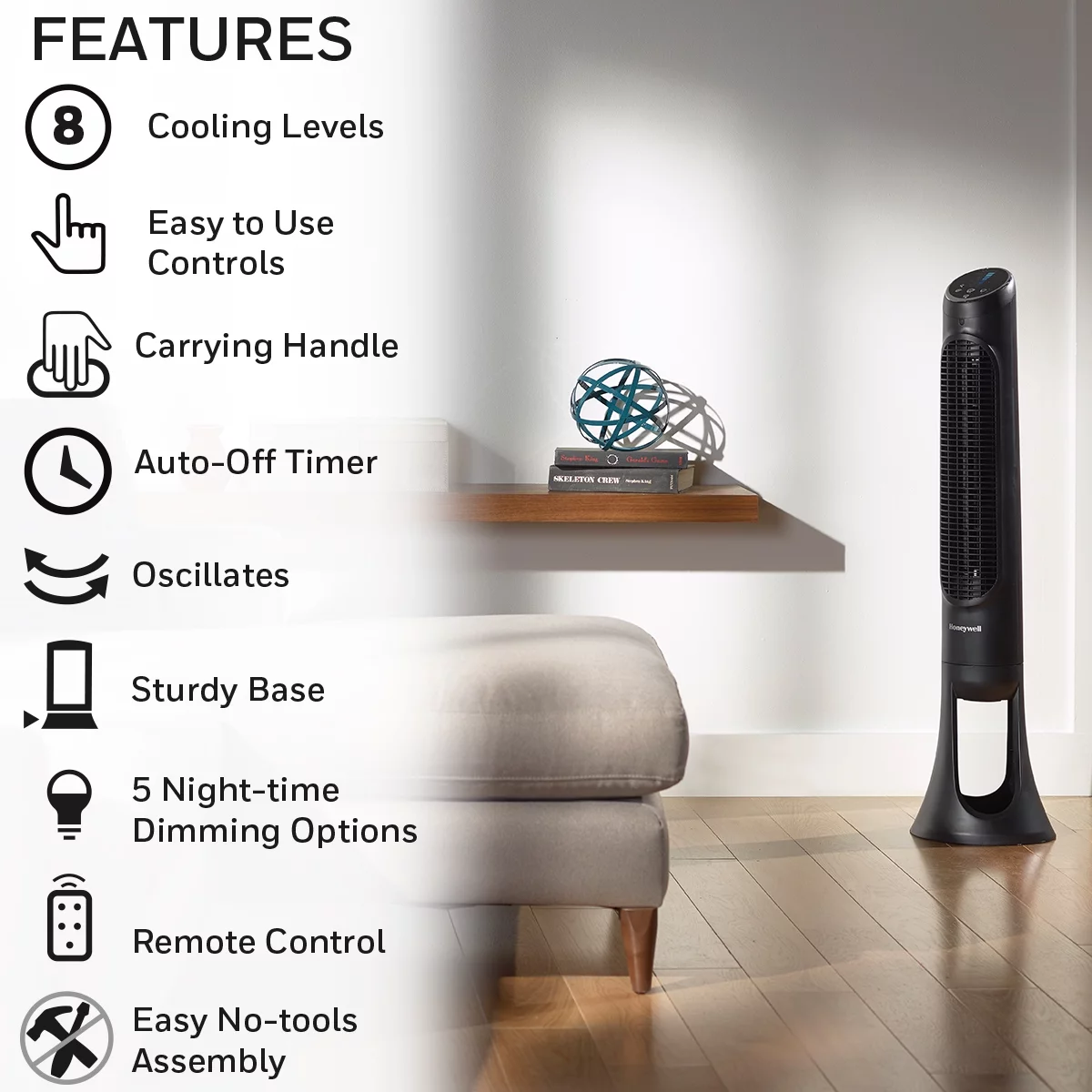 Honeywell Quiet Set Oscillating Electric Tower Stand Fan, Black, New, W 15.75' x H 39.8