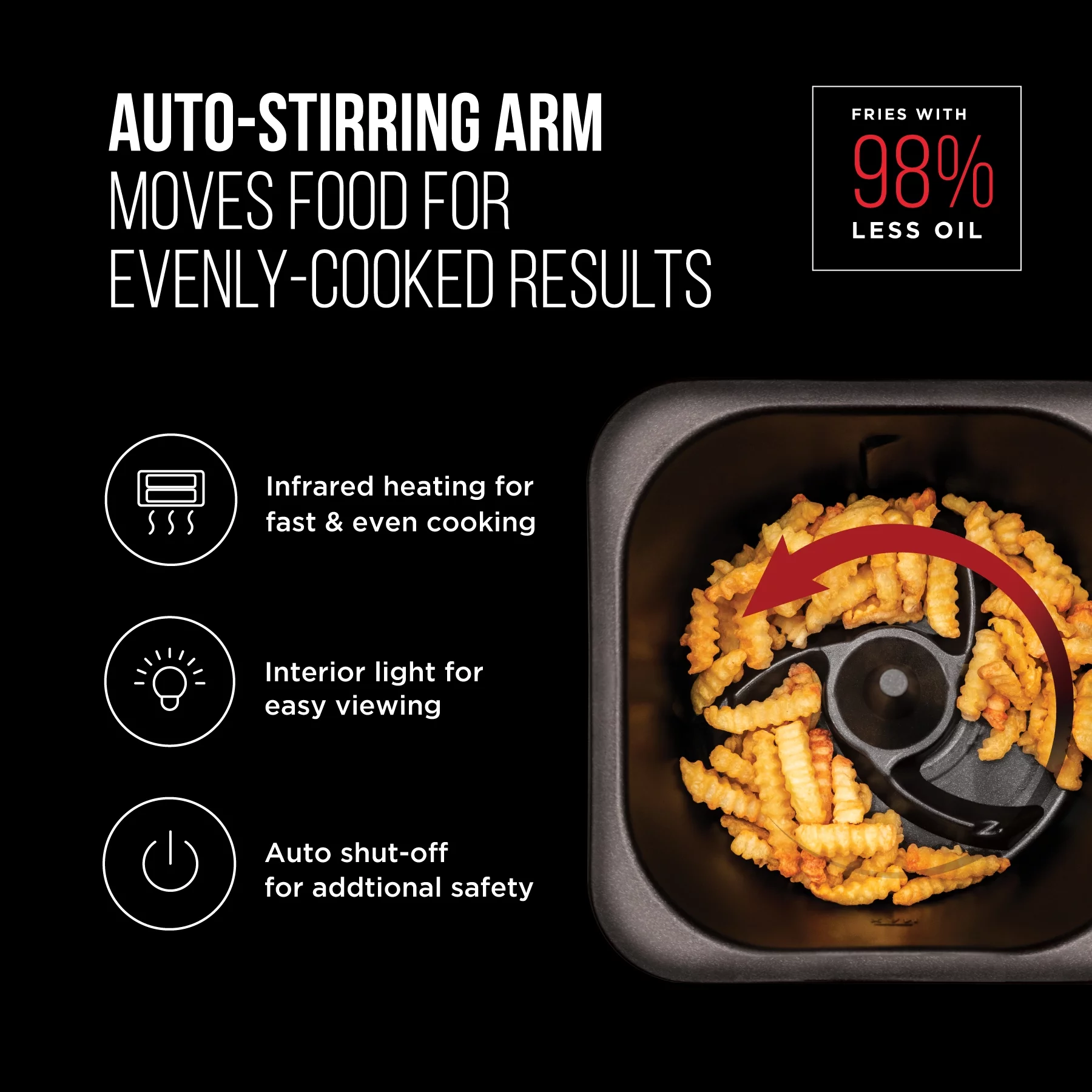 Chefman Auto-Stir Air Fryer Convection Oven, Large 12-Quart, Rotisserie, Bake, Touch Control