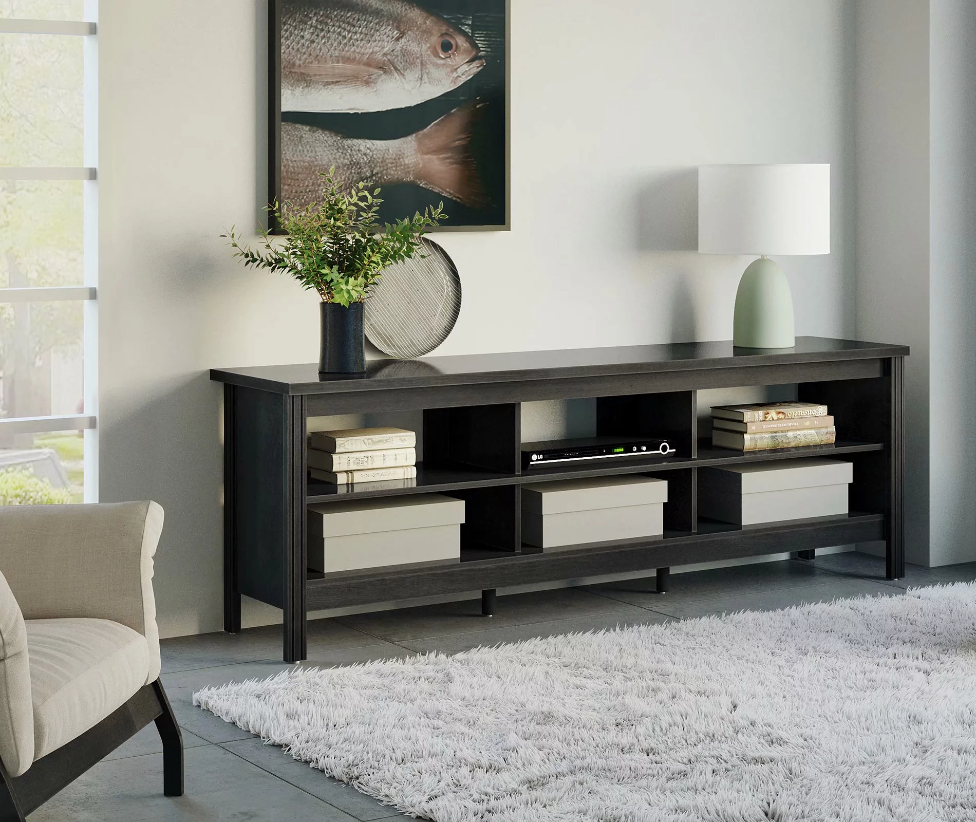 75 inch TV Stand Wood Media Console Storage Cabinet Black Entertainment Center