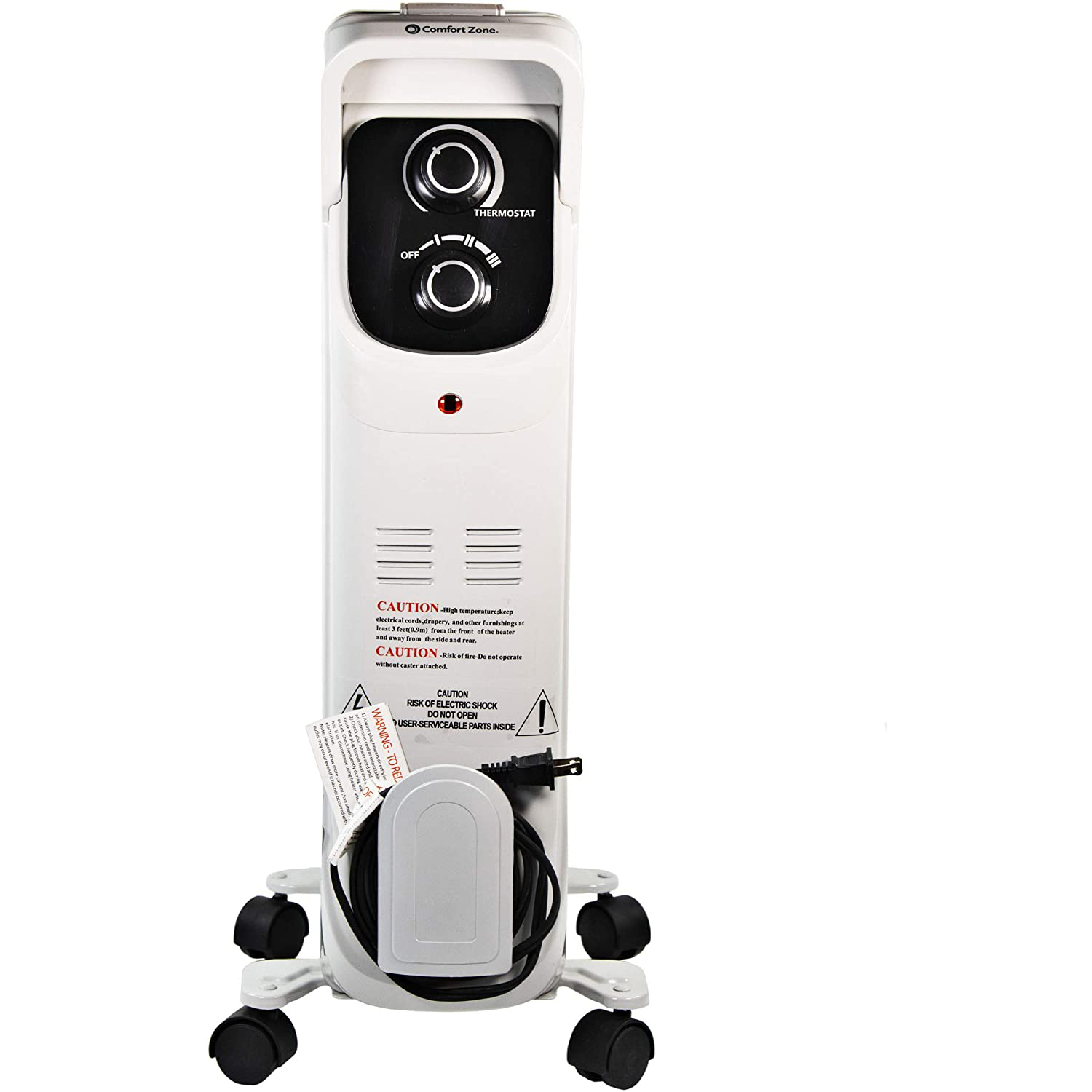 Comfort Zone 1,500-Watt Electric Oil-Filled Radiant Radiator Heater, Permanently Sealed, Never Refill, Adjustable Thermostat, Stay-Cool Handle, Tip-Over Switch & Overheat Protection System
