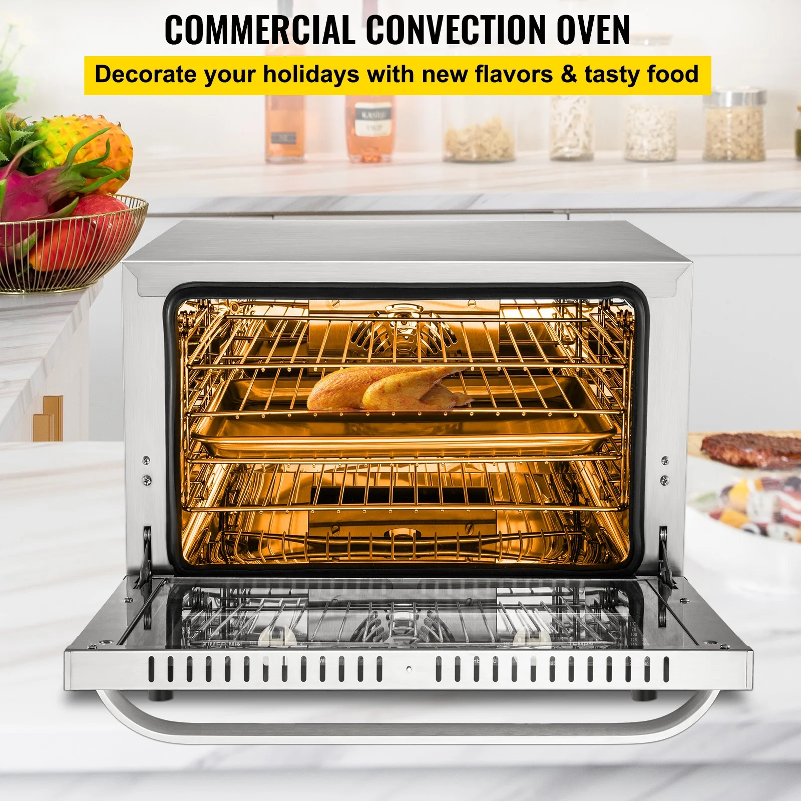 BENTISM Countertop Convection Oven Commercial Toaster Baker Stainless 60Qt 120V